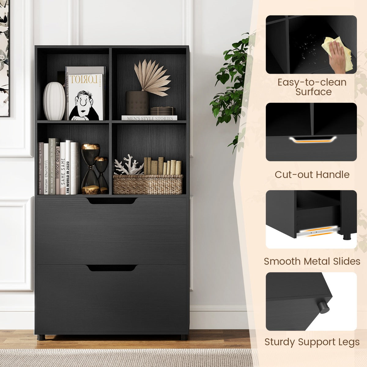 Livsk costway boekenkast met vier open planken twee grote laden en kantelbeveiliging 3