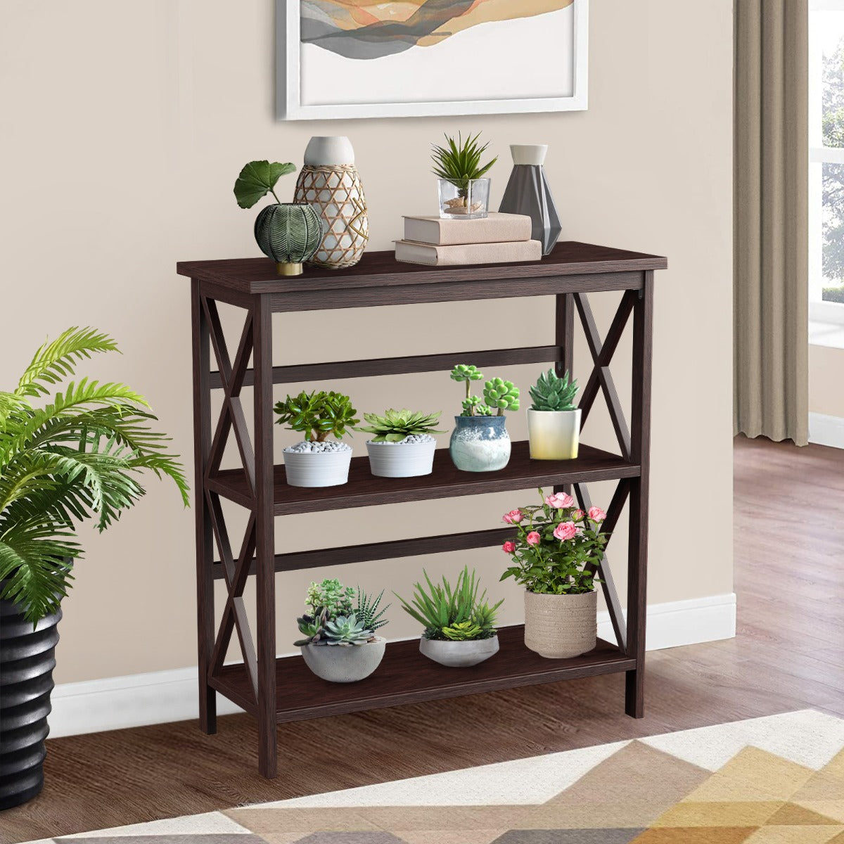LIVSK Boekenkast 3 Niveaus - Anti-Kantelinrichting - Industrieel Design - Draagvermogen 40 kg - 79 x 32 x 86 cm - Koffie