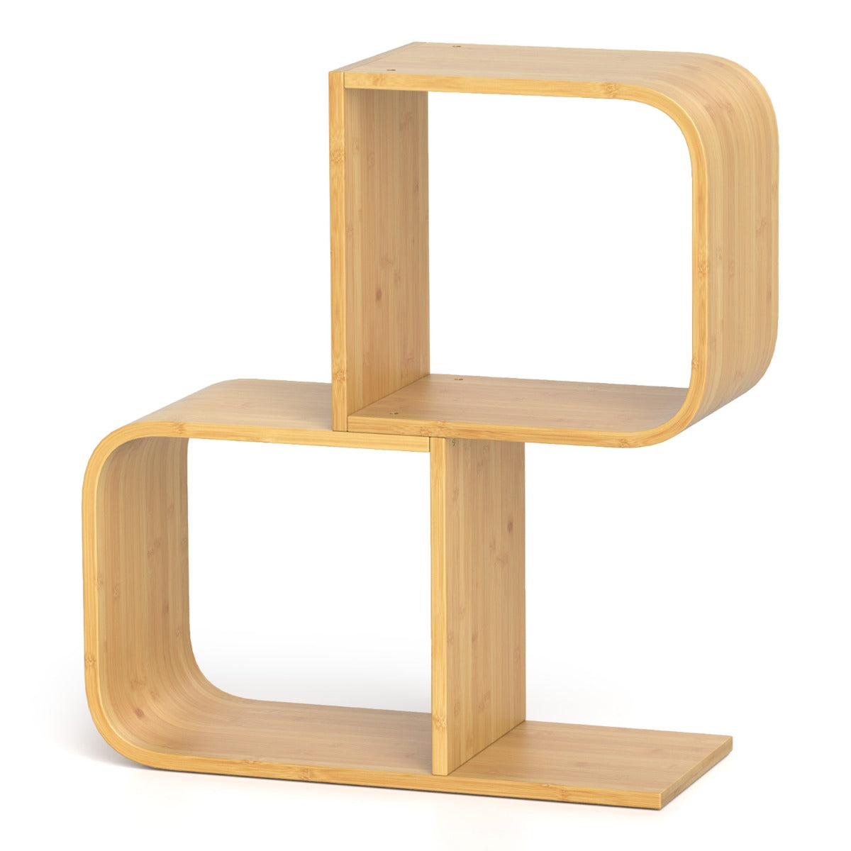 LIVSK Bamboe Boekenrek - S-vormig Design - 2 Vakken - Kantelbeveiliging - Ruimtebesparend - Natuur