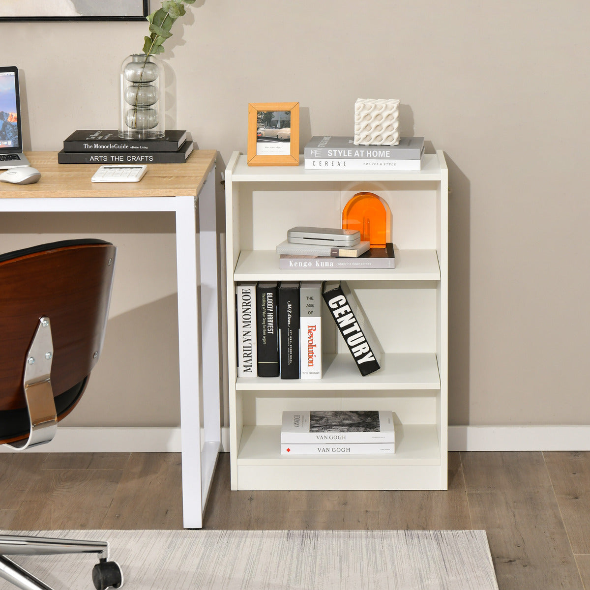 LIVSK Verstelbare Boekenkast - 3-traps Design met 18 Planken - Duurzaam en Modern - 50 x 30 x 75 cm - Wit
