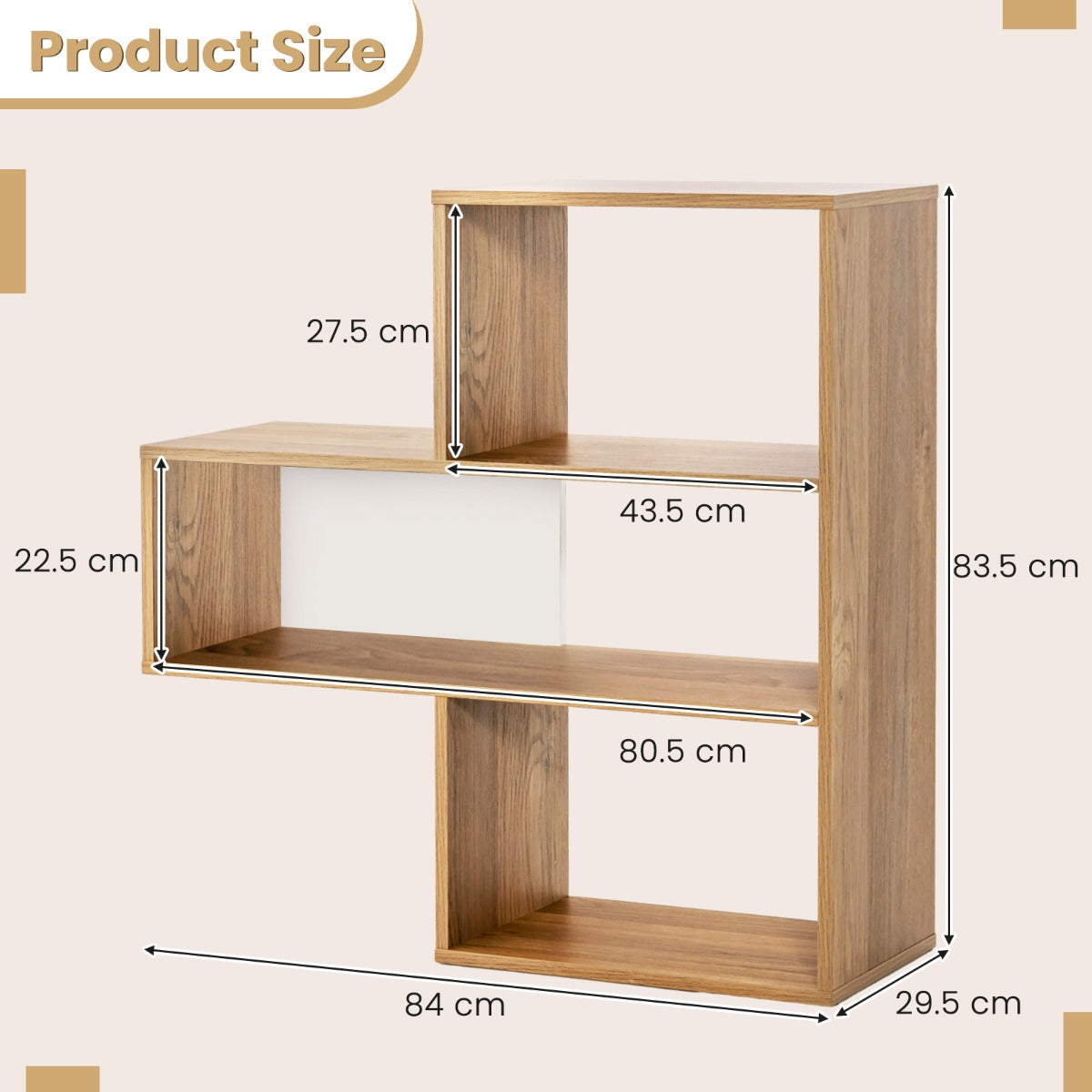 LIVSK Convexe Boekenkast - Uniek Geometrisch Design - 3 Open Planken - Duurzaam Hout - Kantelbeveiliging - Natuur