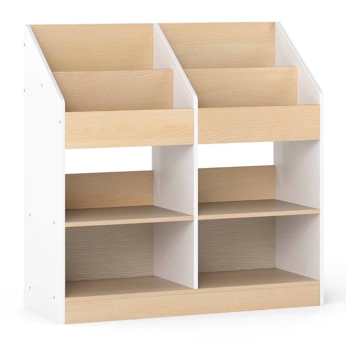 Livsk costway boekenrek voor kinderen speelgoedrek voor peuters met 4 rechtopstaande kubussen en 4 opbergvakken houten rek 1