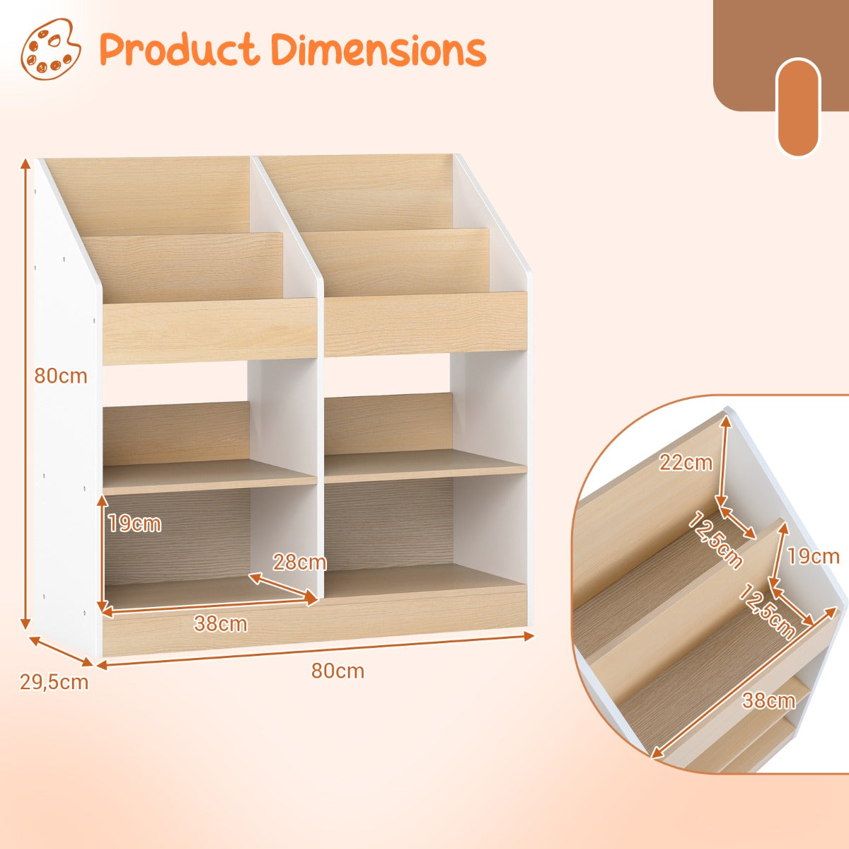 Livsk costway boekenrek voor kinderen speelgoedrek voor peuters met 4 rechtopstaande kubussen en 4 opbergvakken houten rek