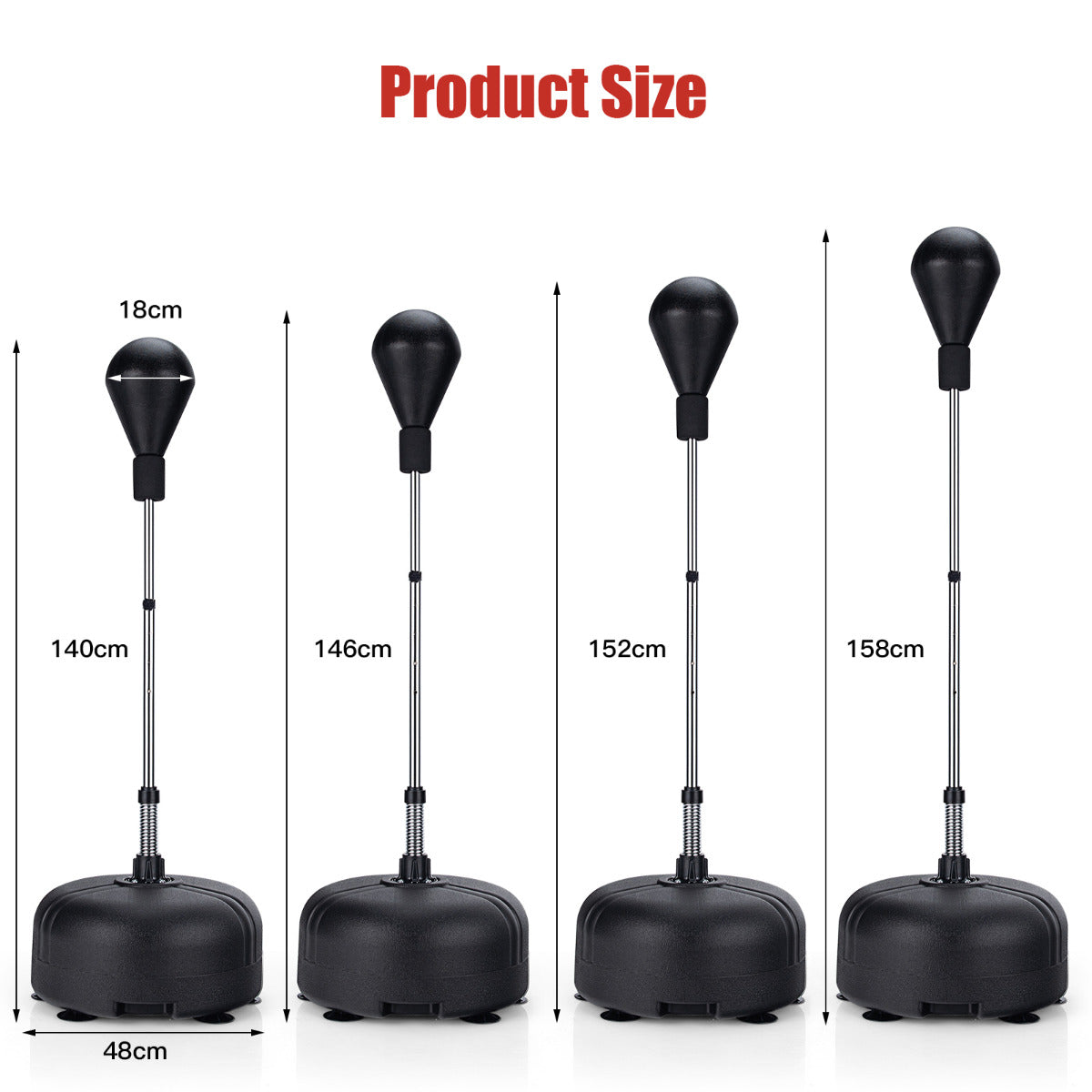 LIVSK Verstelbare Bokszak met Standaard - Duurzaam PU - 4 Hoogtes 140-158 cm - Inclusief Handschoenen - Stevige Basis - Zwart