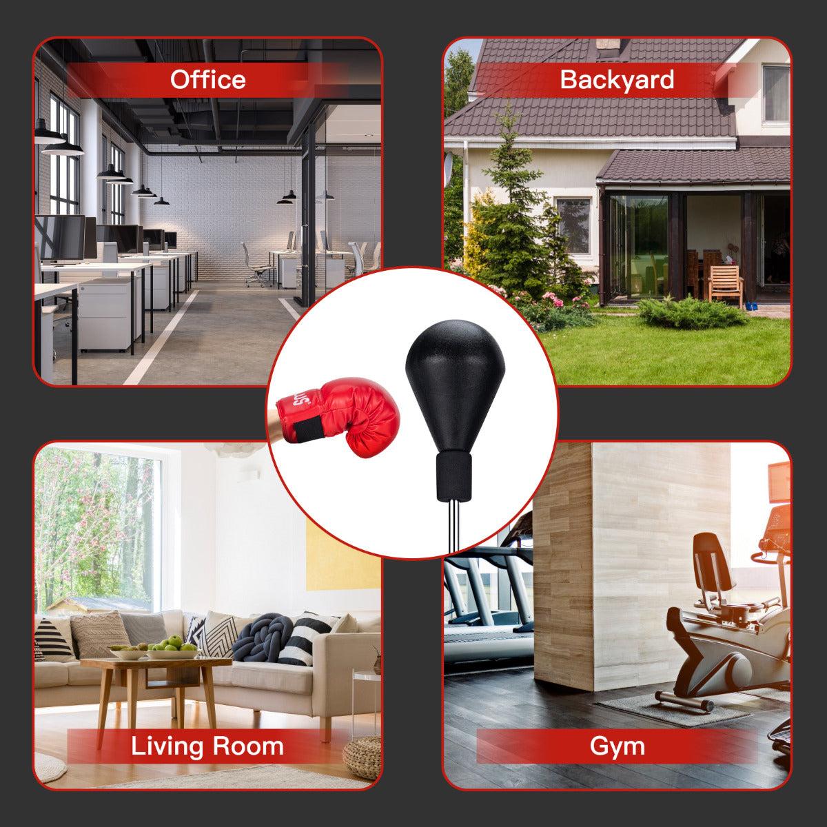 LIVSK Verstelbare Bokszak met Standaard - Duurzaam PU - 4 Hoogtes 140-158 cm - Inclusief Handschoenen - Stevige Basis - Zwart