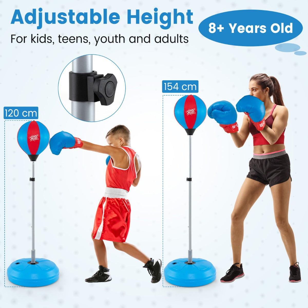 LIVSK Standbokser Set - Verstelbare Hoogte 120-154 cm - Inclusief Handschoenen - Duurzaam en Stabiliteit - Blauw