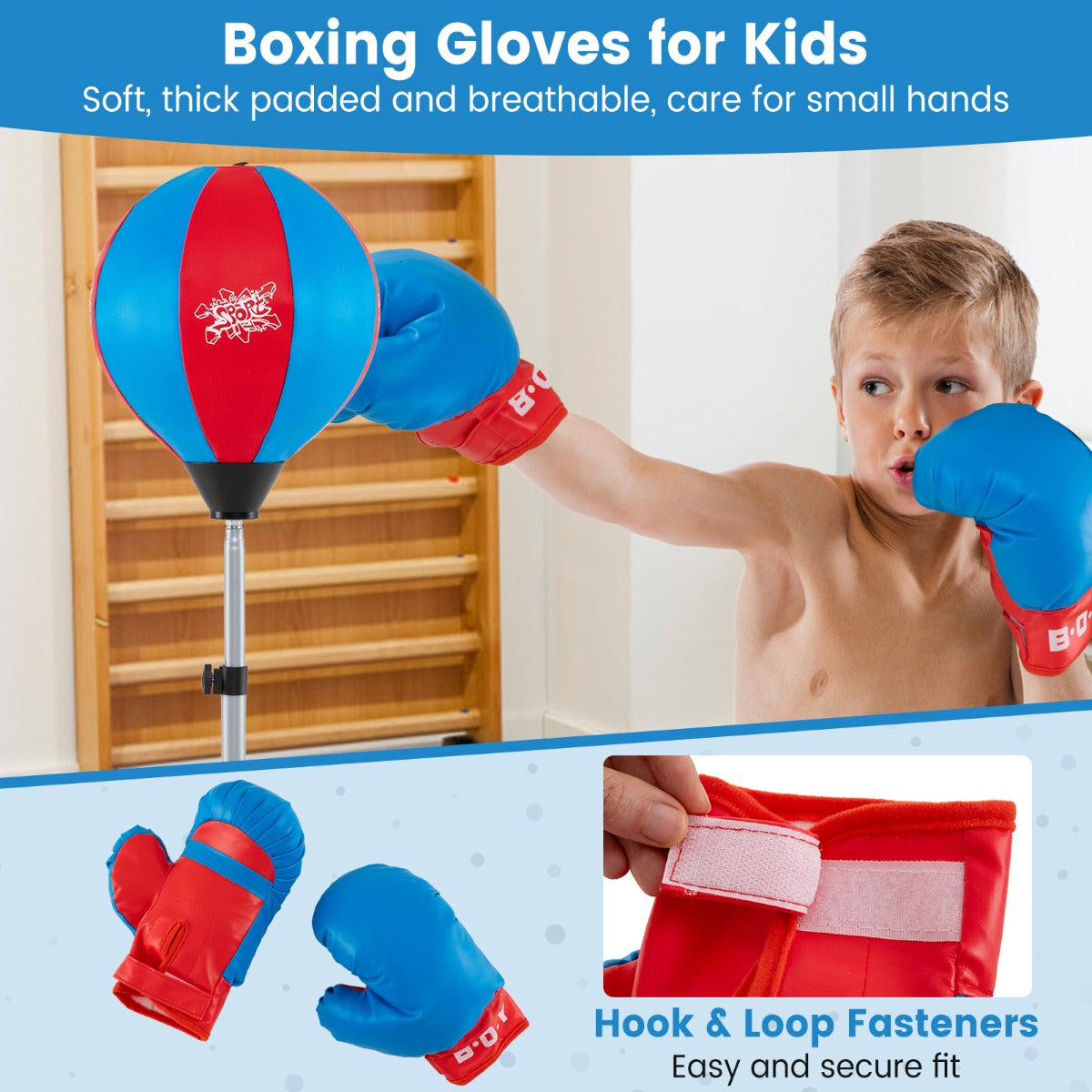 LIVSK Standbokser Set - Verstelbare Hoogte 120-154 cm - Inclusief Handschoenen - Duurzaam en Stabiliteit - Blauw