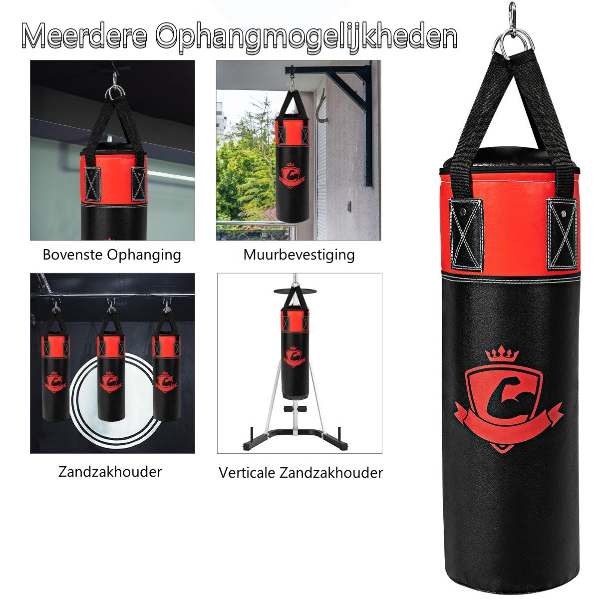 LIVSK Bokszak Set voor Kinderen - Inclusief Bokshandschoenen en Handriemen - Verstelbare Vulling - Veilig en Duurzaam - Zwart/Rood