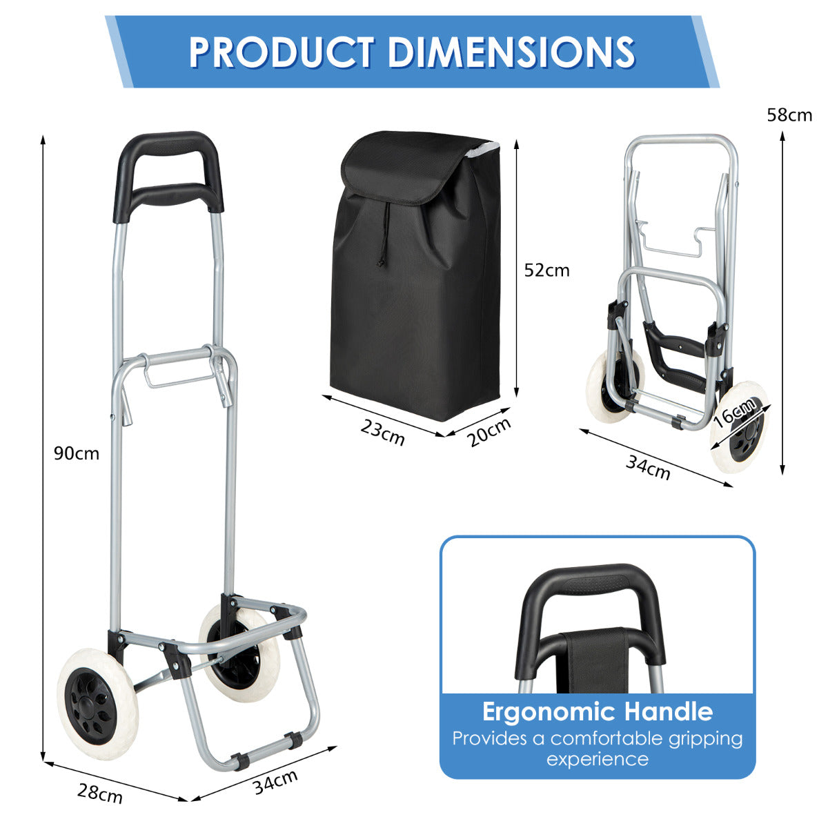 LIVSK Boodschappentrolley - Inklapbaar met 35L Capaciteit - Stevig Stalen Frame - Duurzame Wielen - Zwart