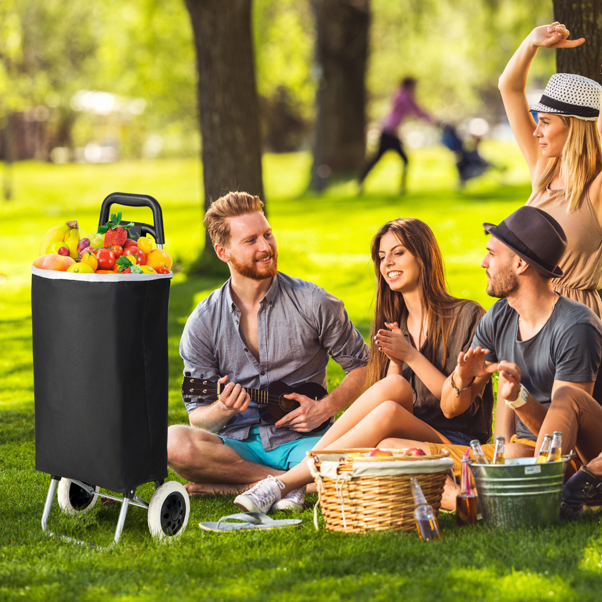 LIVSK Boodschappentrolley - Inklapbaar met 35L Capaciteit - Stevig Stalen Frame - Duurzame Wielen - Zwart