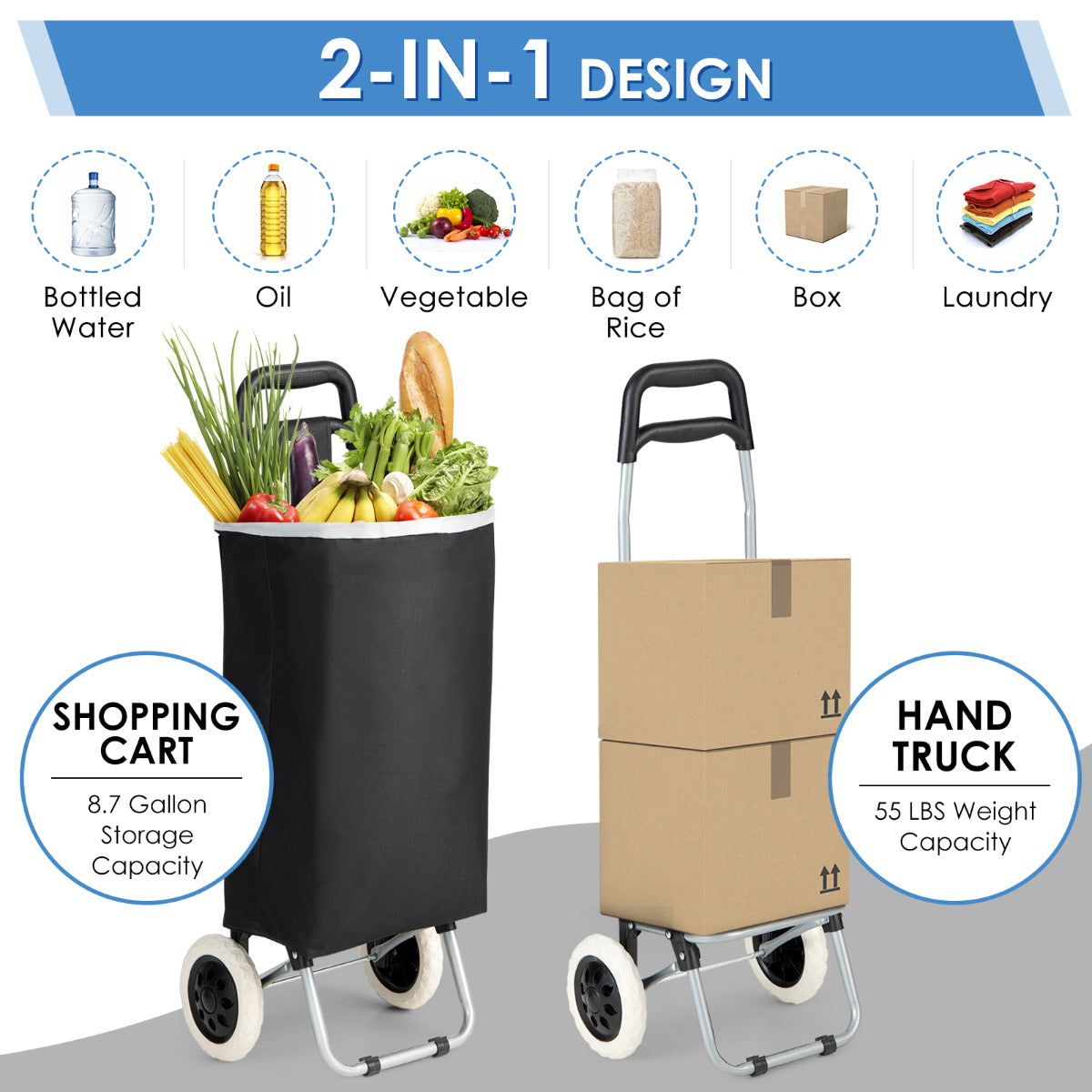 LIVSK Boodschappentrolley - Inklapbaar met 35L Capaciteit - Stevig Stalen Frame - Duurzame Wielen - Zwart