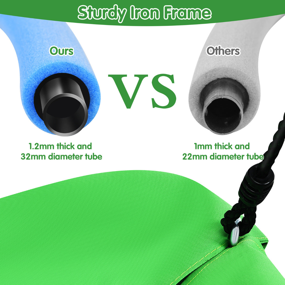 LIVSK Boomschommel Buiten - Verstelbare Touwen - Duurzaam Stalen Frame - Tot 150 kg - Voor Kinderen - Groen