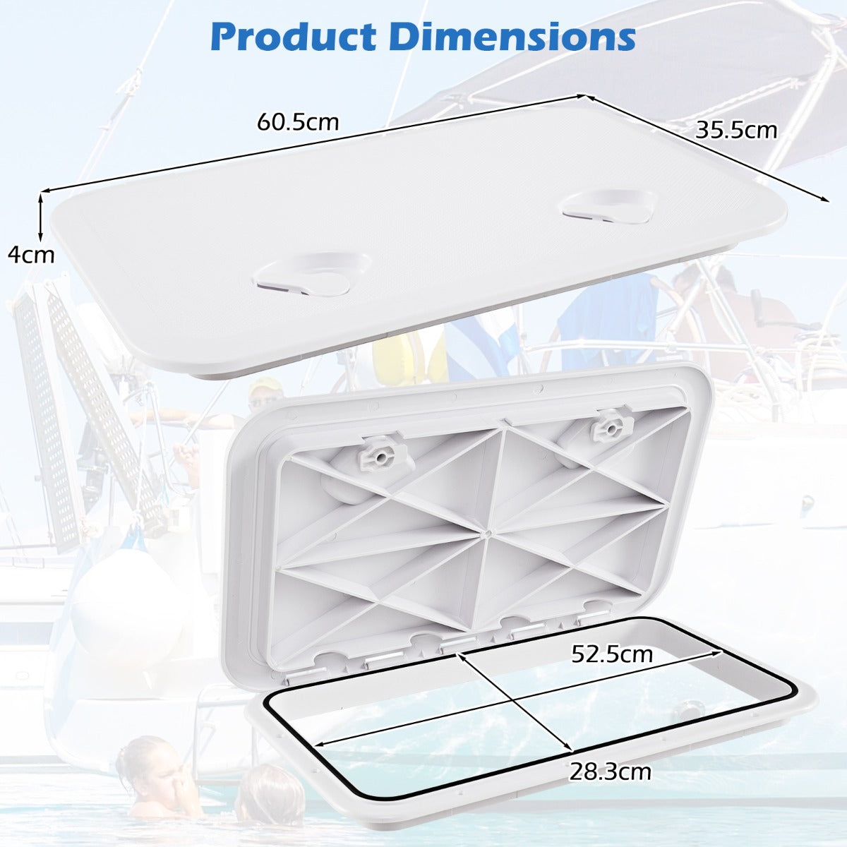 LIVSK Dekluik voor Boot en Camper - Weerbestendig ABS - 180° Deksel met Dubbele Vergrendeling - Waterdicht - 60,5 x 35,5 x 4,04