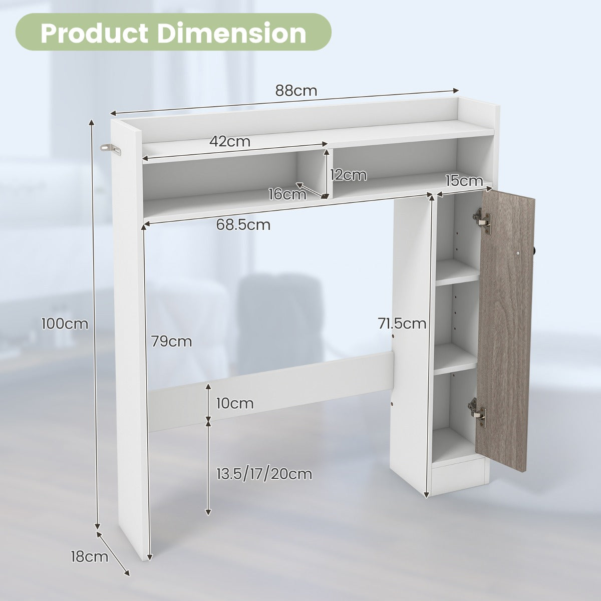 LIVSK Vrijstaand Toiletbovenkastje - Verstelbare Planken - Ruimtebesparend - Modern Design - Totale Capaciteit 45 kg - Wit