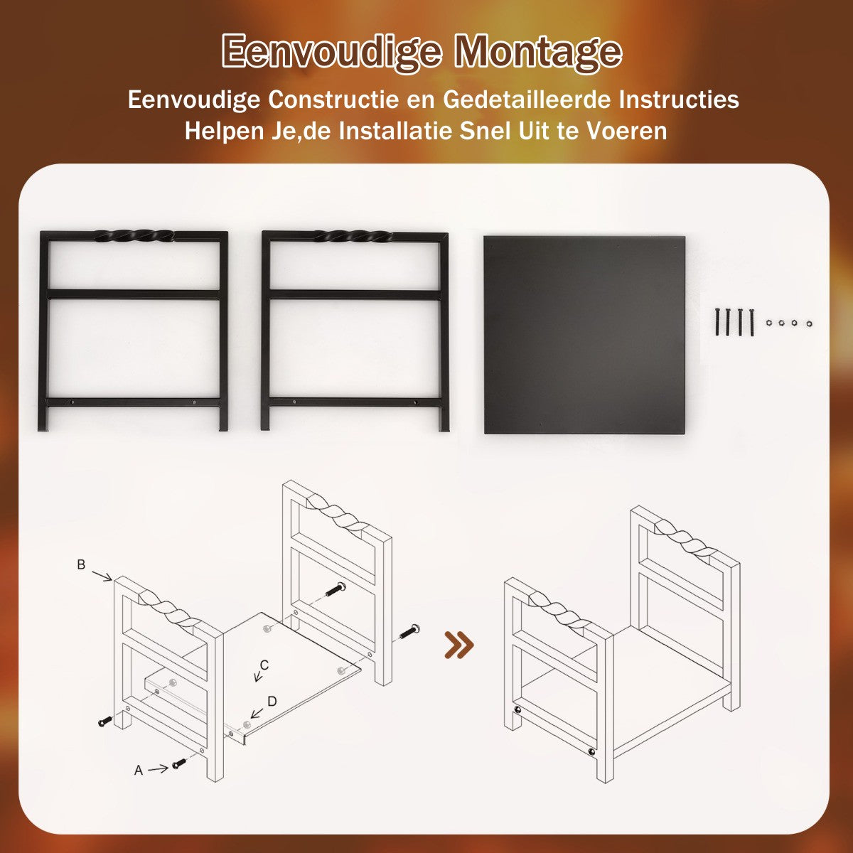 LIVSK Brandhoutrek Metaal - Handgrepen - Duurzaam en Weerbestendig - 50 kg Capaciteit - 40 x 34 x 36 cm - Zwart