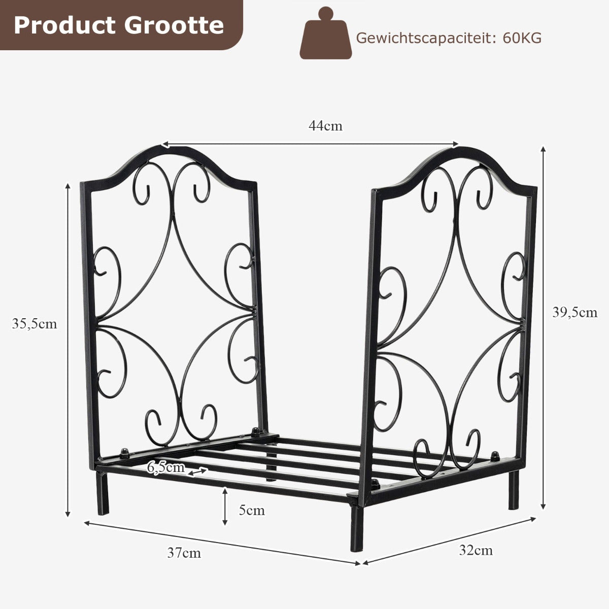 LIVSK brandhoutstandaard - Stalen Houtblokhouder - 60 kg Laadvermogen - Compact 37 x 32 x 39,5 cm - Binnen/Buiten - Zwart