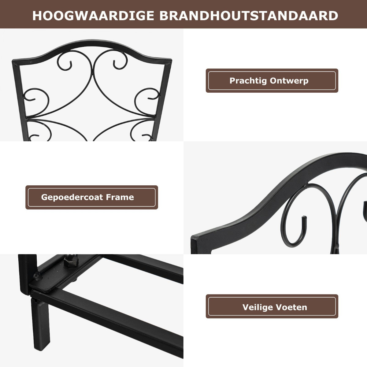 LIVSK brandhoutstandaard - Stalen Houtblokhouder - 60 kg Laadvermogen - Compact 37 x 32 x 39,5 cm - Binnen/Buiten - Zwart