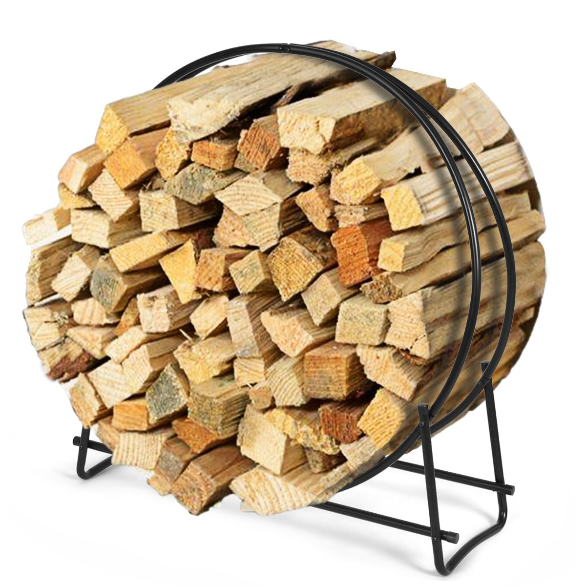LIVSK Haardhoutrek Metaal - Belastbaar tot 200 kg - Stevig en Elegant - Voor Binnen en Buiten - 95 x 33 x 104 cm - Zwart