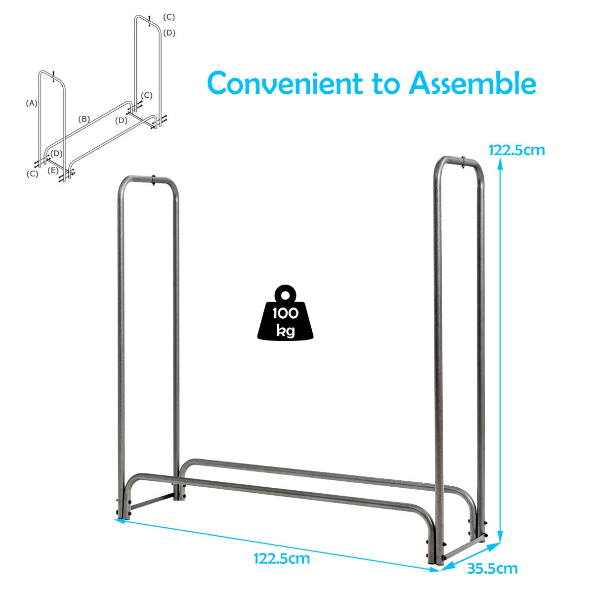 LIVSK Brandhoutrek voor Buiten - Waterdichte PVC-afdekking - Ventilatieopening - Roestbestendig - 122,5 x 35,5 x 122,5 cm - Zwart