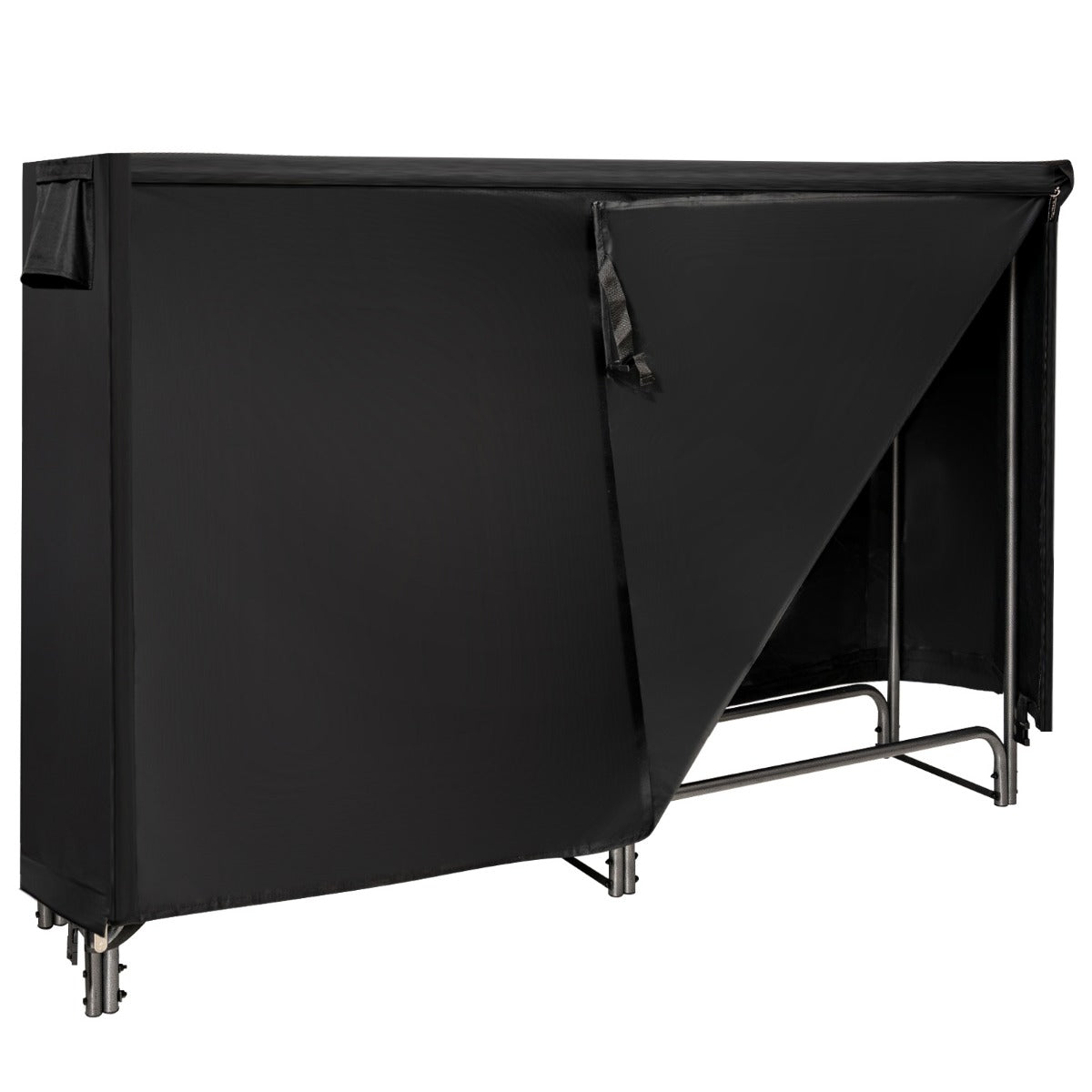 LIVSK Brandhoutopslag met PVC-afdekking - Waterdicht en Ventilatieopening - Duurzaam en Stabiel - 184 x 35,5 x 122,5 cm - Zwart