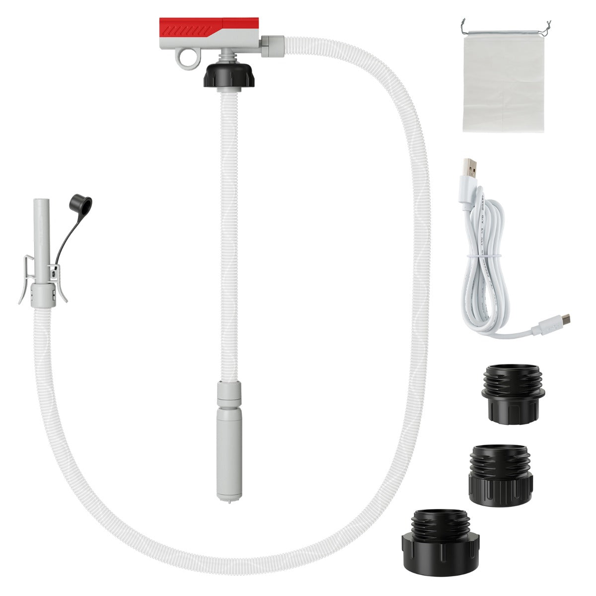 LIVSK Brandstoftransferpomp met Auto-stopsensor - USB en Batterijgevoed - Inclusief 130 cm Afvoerslang en Adapters - Rood/Wit