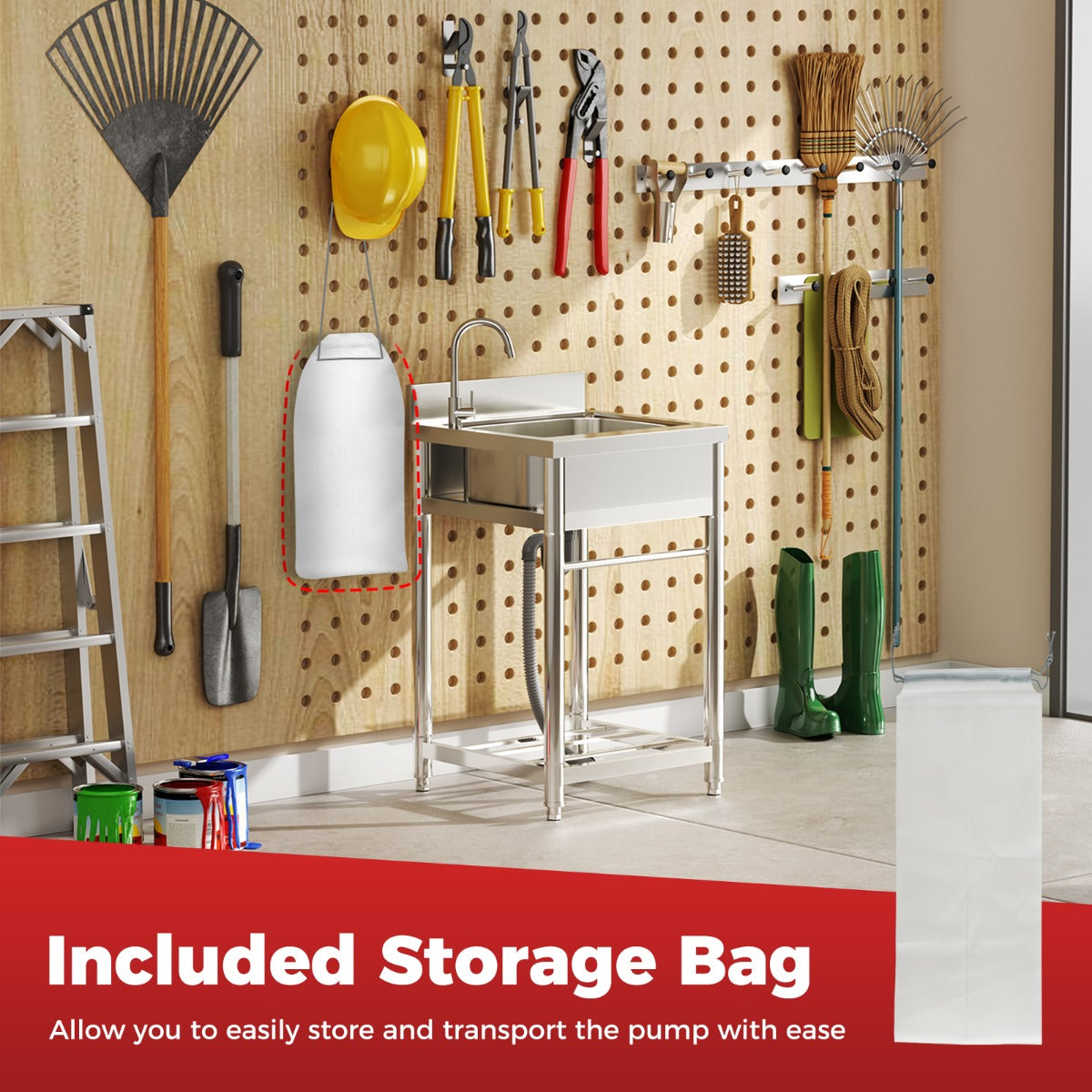 LIVSK Brandstoftransferpomp met Auto-stopsensor - USB en Batterijgevoed - Inclusief 130 cm Afvoerslang en Adapters - Rood/Wit