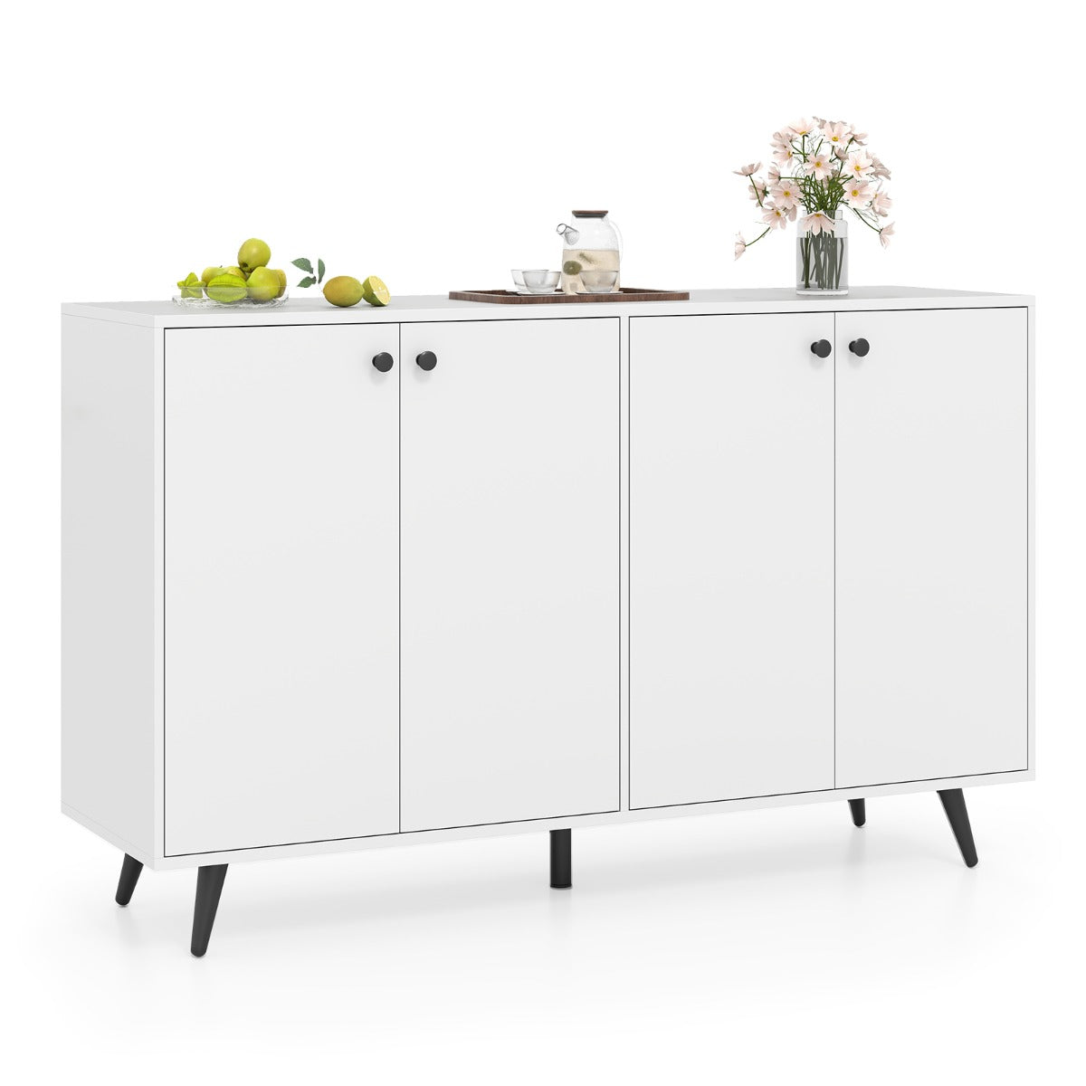 LIVSK 4-deurs dressoir - Verstelbare planken - Duurzaam en stabiel - Inclusief anti-kantelsets - 127,5 x 38 x 80 cm - Wit + Zwart