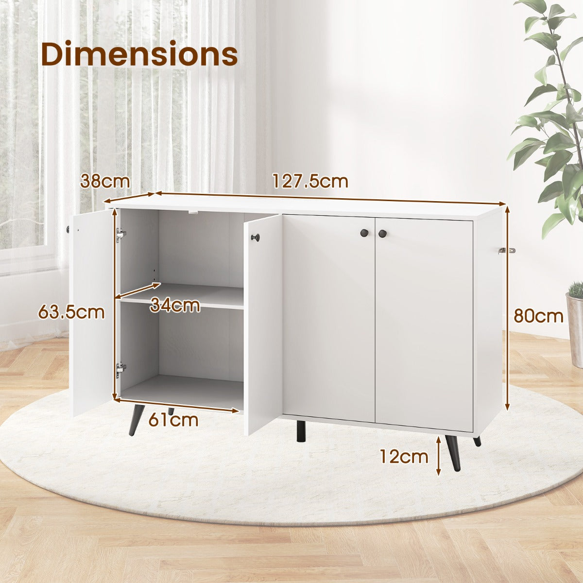 LIVSK 4-deurs dressoir - Verstelbare planken - Duurzaam en stabiel - Inclusief anti-kantelsets - 127,5 x 38 x 80 cm - Wit + Zwart