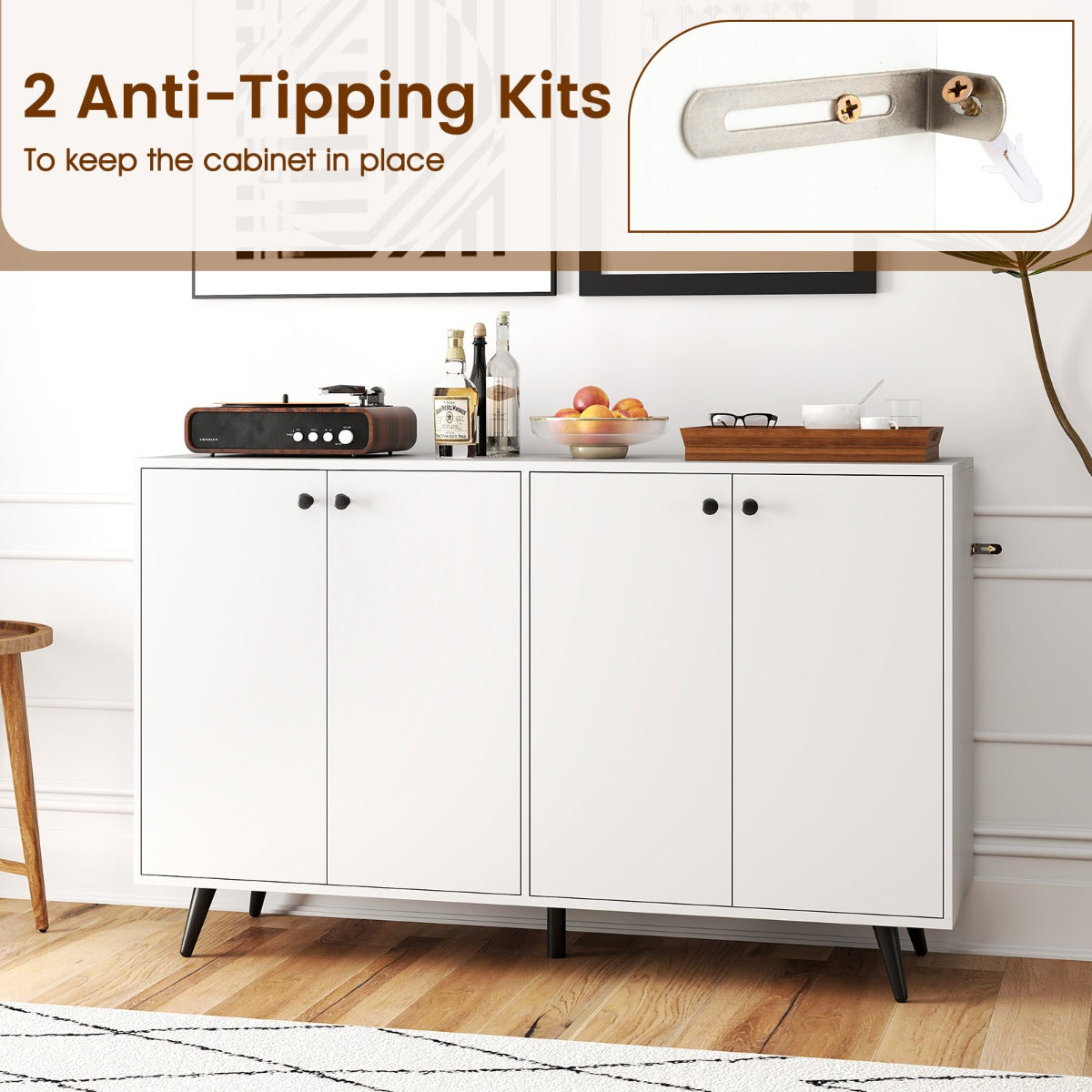 LIVSK 4-deurs dressoir - Verstelbare planken - Duurzaam en stabiel - Inclusief anti-kantelsets - 127,5 x 38 x 80 cm - Wit + Zwart