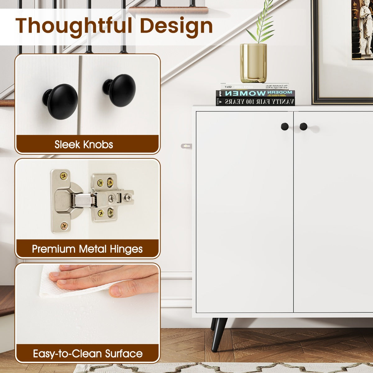 LIVSK 4-deurs dressoir - Verstelbare planken - Duurzaam en stabiel - Inclusief anti-kantelsets - 127,5 x 38 x 80 cm - Wit + Zwart