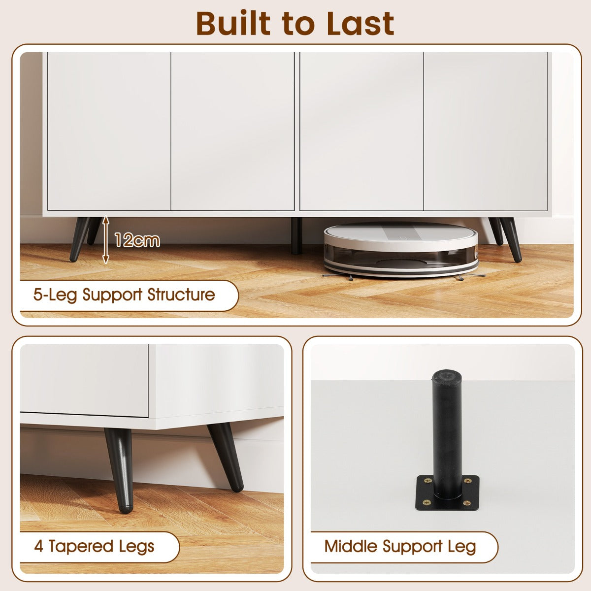 LIVSK 4-deurs dressoir - Verstelbare planken - Duurzaam en stabiel - Inclusief anti-kantelsets - 127,5 x 38 x 80 cm - Wit + Zwart