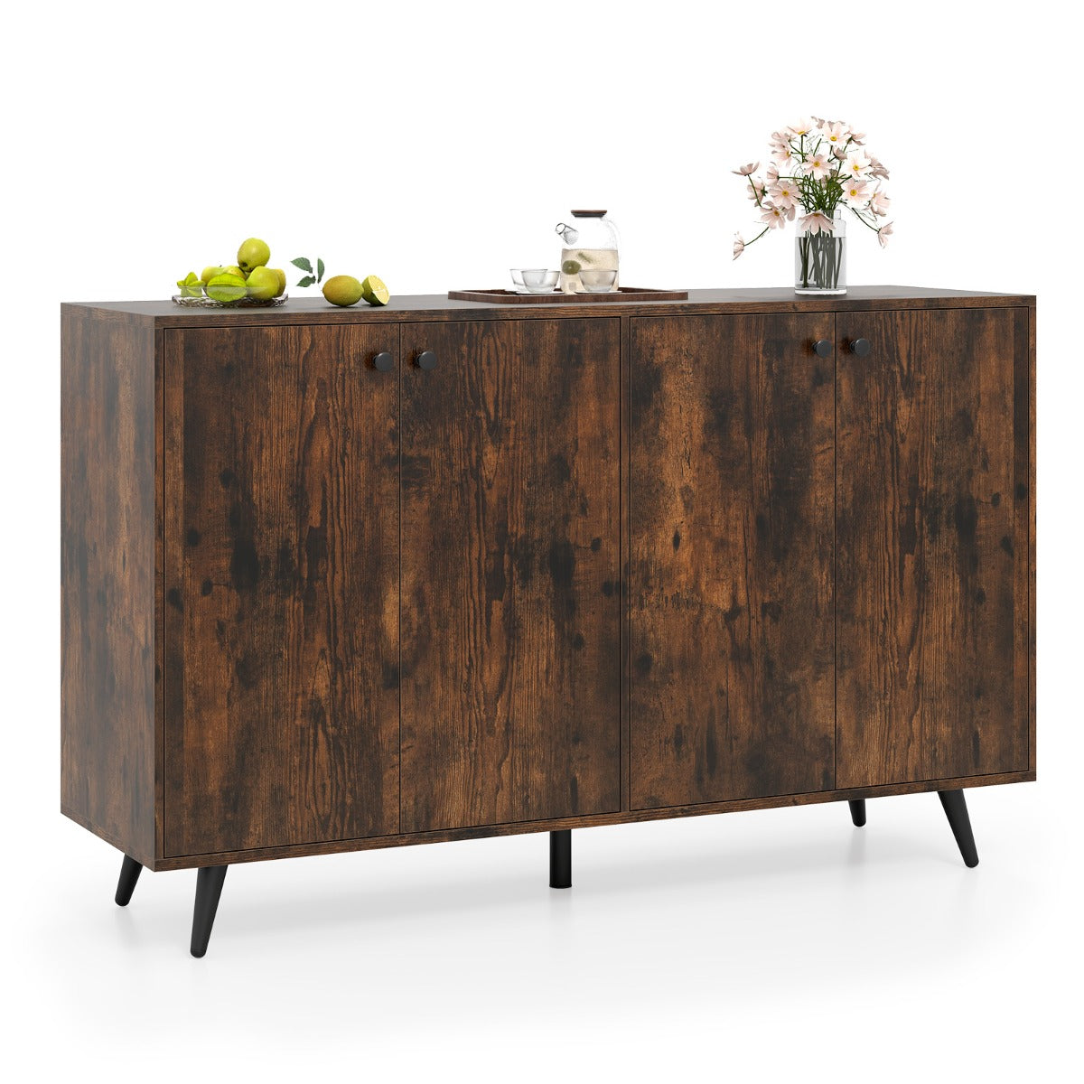 LIVSK 4-deurs dressoir - Modern met 5-verstelbare planken - Duurzaam en veilig - Hoogte 80 cm - Wit + zwart