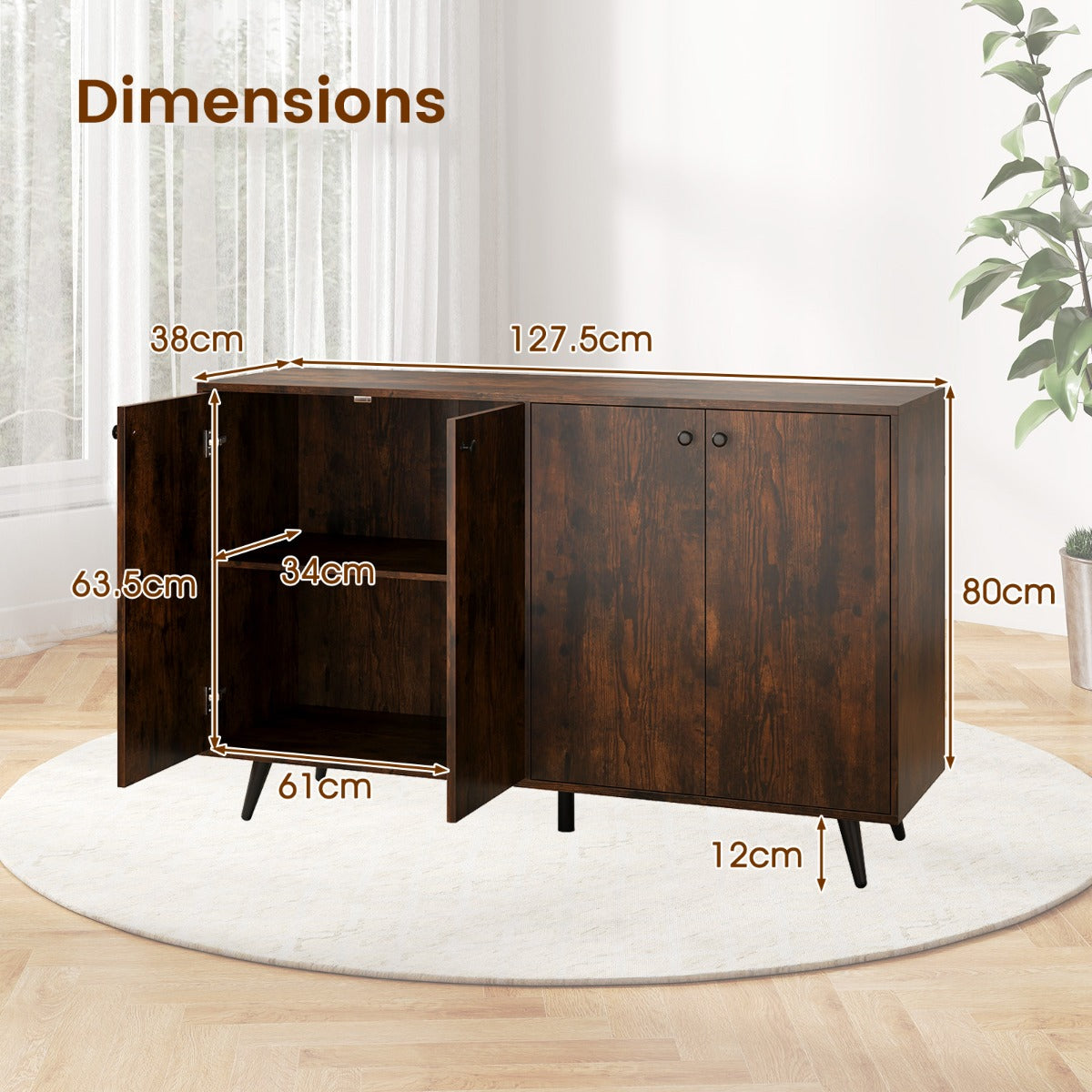 LIVSK 4-deurs dressoir - Modern met 5-verstelbare planken - Duurzaam en veilig - Hoogte 80 cm - Wit + zwart