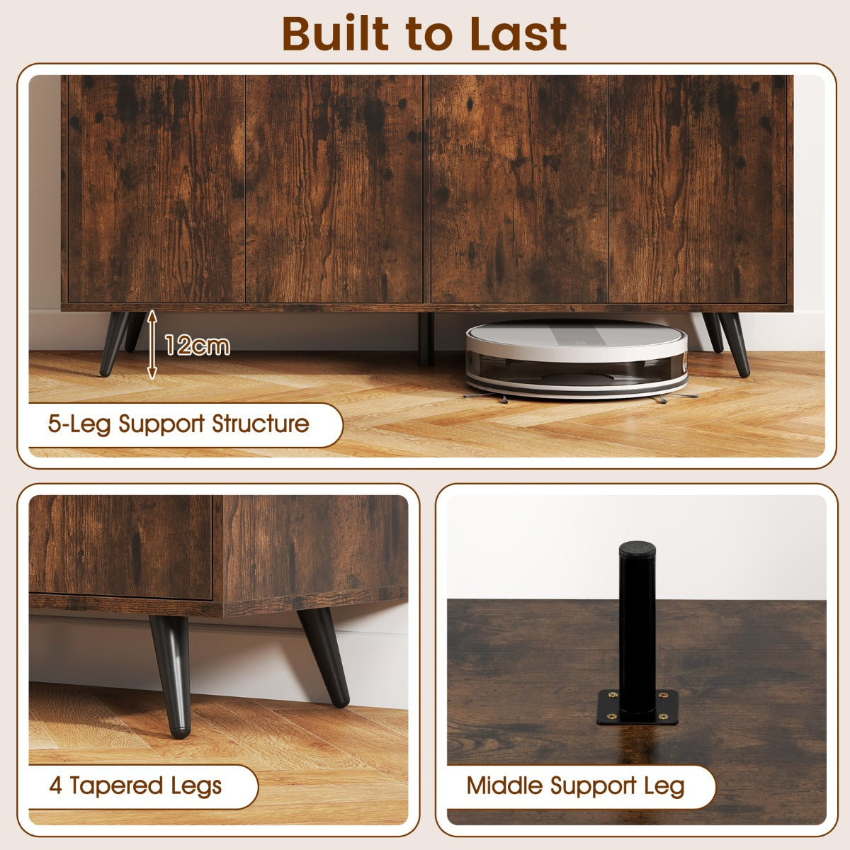 LIVSK 4-deurs dressoir - Modern met 5-verstelbare planken - Duurzaam en veilig - Hoogte 80 cm - Wit + zwart