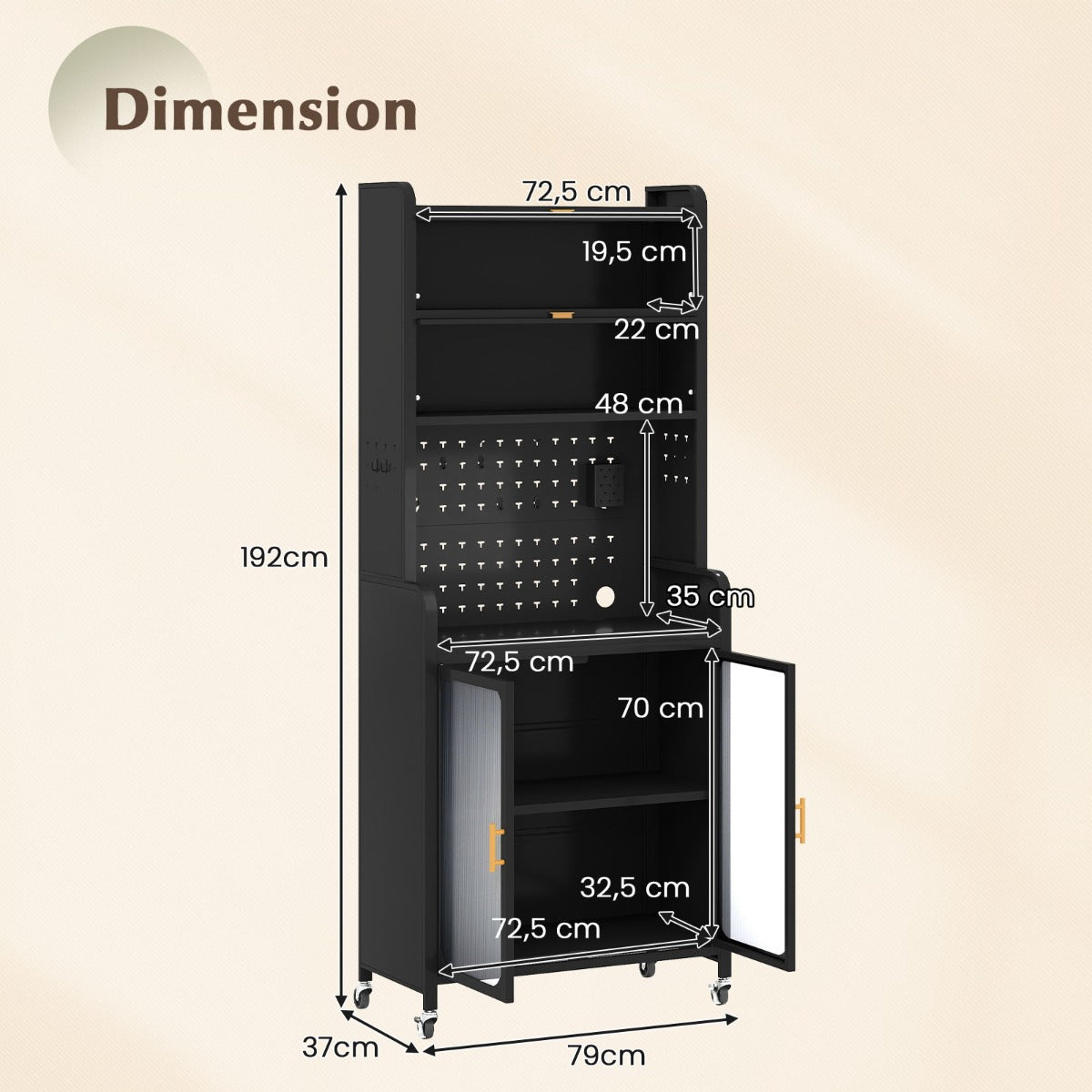 LIVSK Hoge Buffetkast - Verstelbaar met Neerklapbare Kasten - Geperforeerde Panelen - Kabelbeheer - Metaal - Zwart