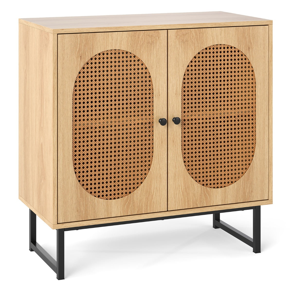LIVSK Rieten Buffetkast - Boho - Stijl met PE - Rattan Deuren - Verstelbare Planken - Anti - Kantelvoorzieningen - Natuurlijke