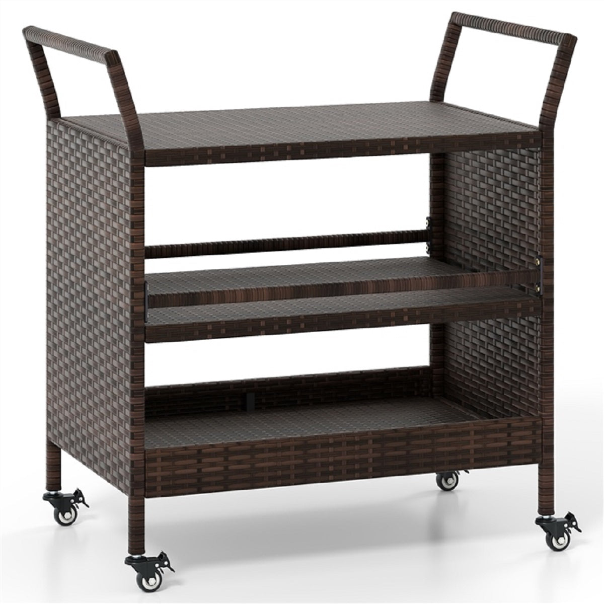 LIVSK Buiten-barwagen - Duurzaam Rattan - Vergrendelbare Wielen - Handige Zijgrepen - 86 x 50 x 89 cm - Mix Bruin