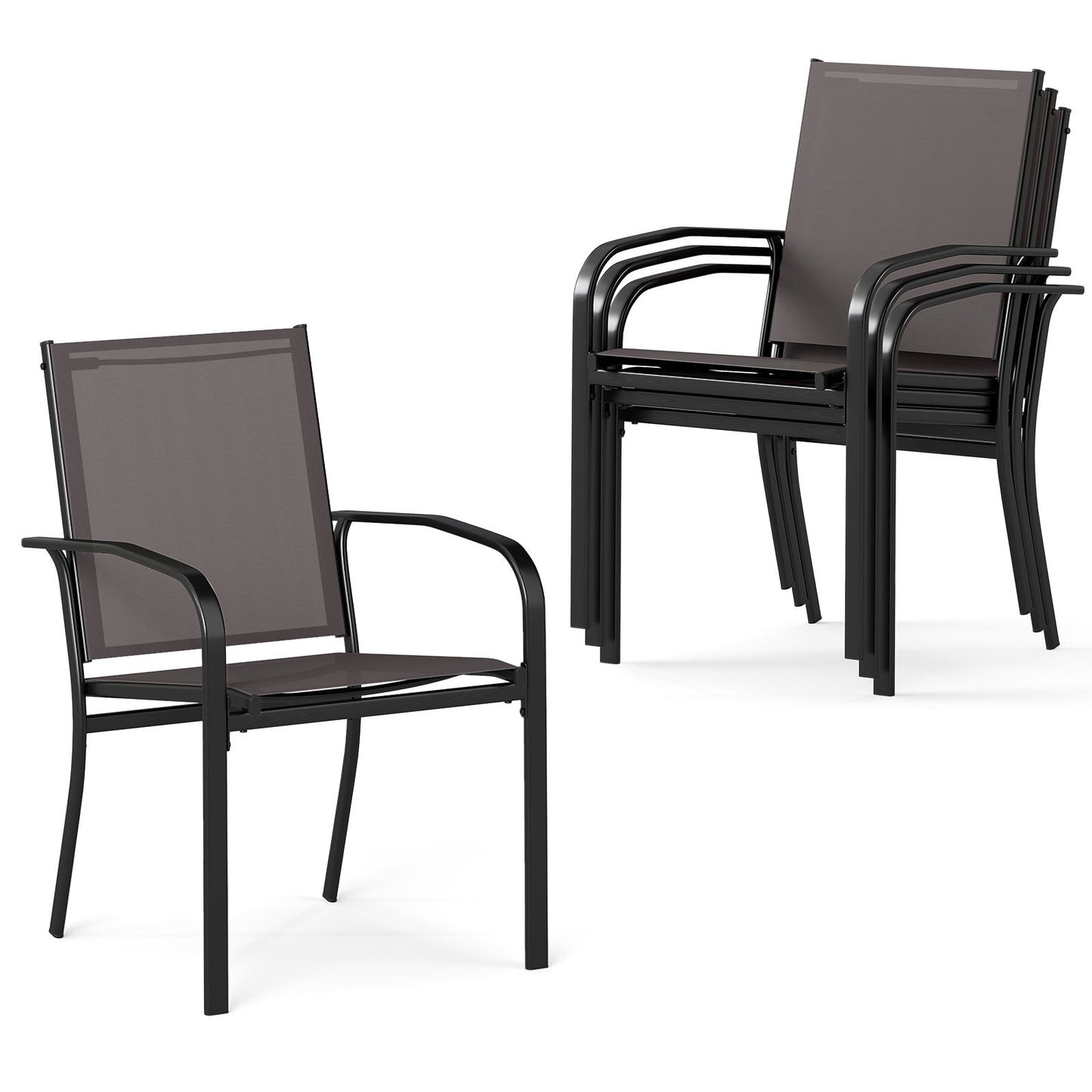 LIVSK Terras Eetkamerstoelen Set van 4 - Ergonomisch en Stapelbaar - Poedercoated Frame - Tot 150 kg - Grijs + Zwart