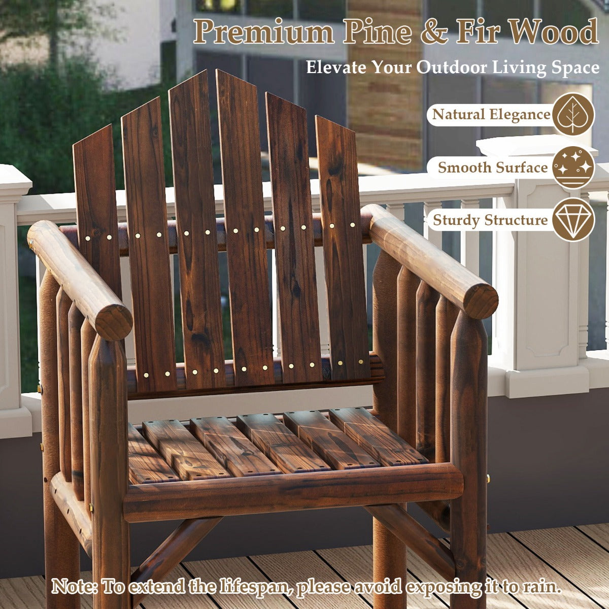 LIVSK Houten Armleuningstoel - Ergonomisch Ontwerp - Tot 150 kg - Voor Buiten - Elegant en Duurzaam - Bruin
