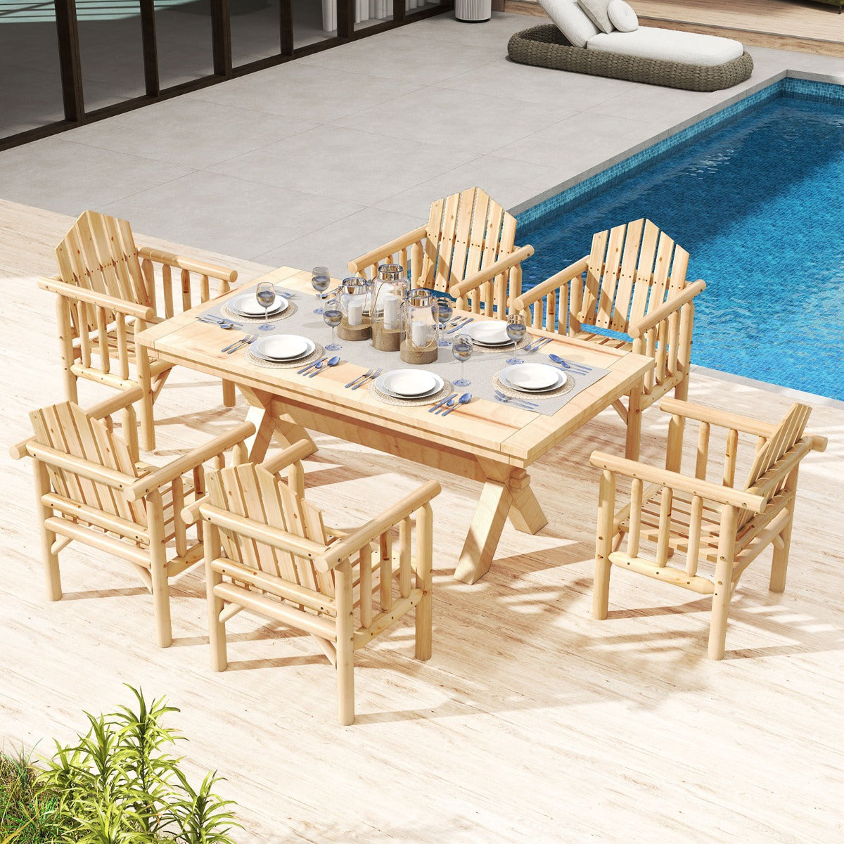 LIVSK Houten Armleuningstoel - Ergonomisch Ontwerp - Duurzaam Vuren- en Sparrenhout - Tot 150 kg - 66 x 62,5 x 98 cm - Natuurlijk