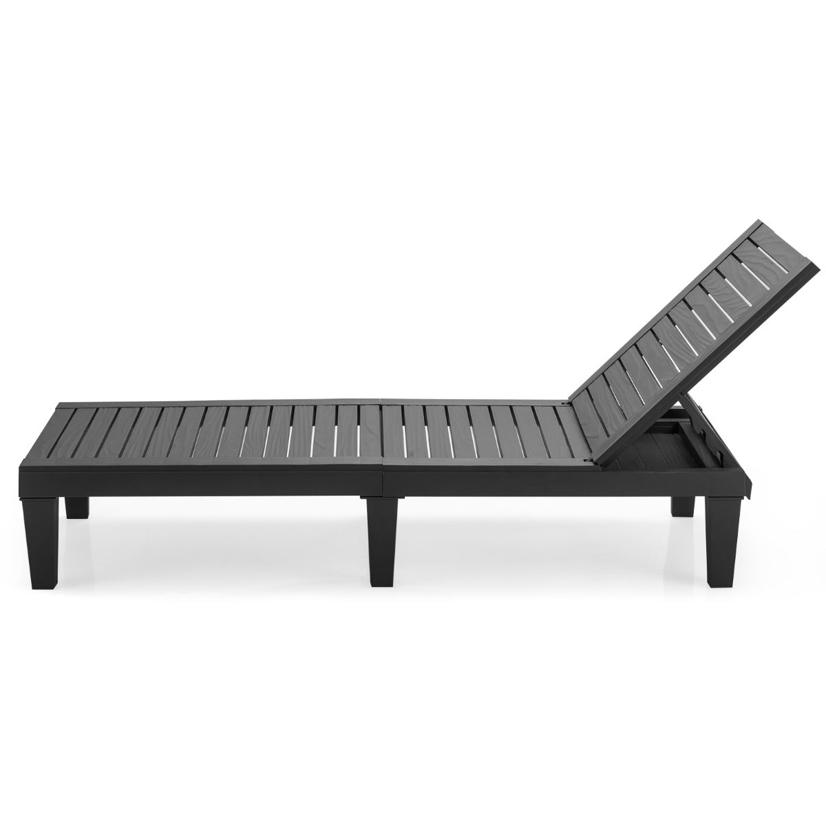 LIVSK Terrasligstoel met Verstelbare Rugleuning - Duurzaam PP-materiaal - Draagvermogen tot 180 kg - Ademend Design - Zwart
