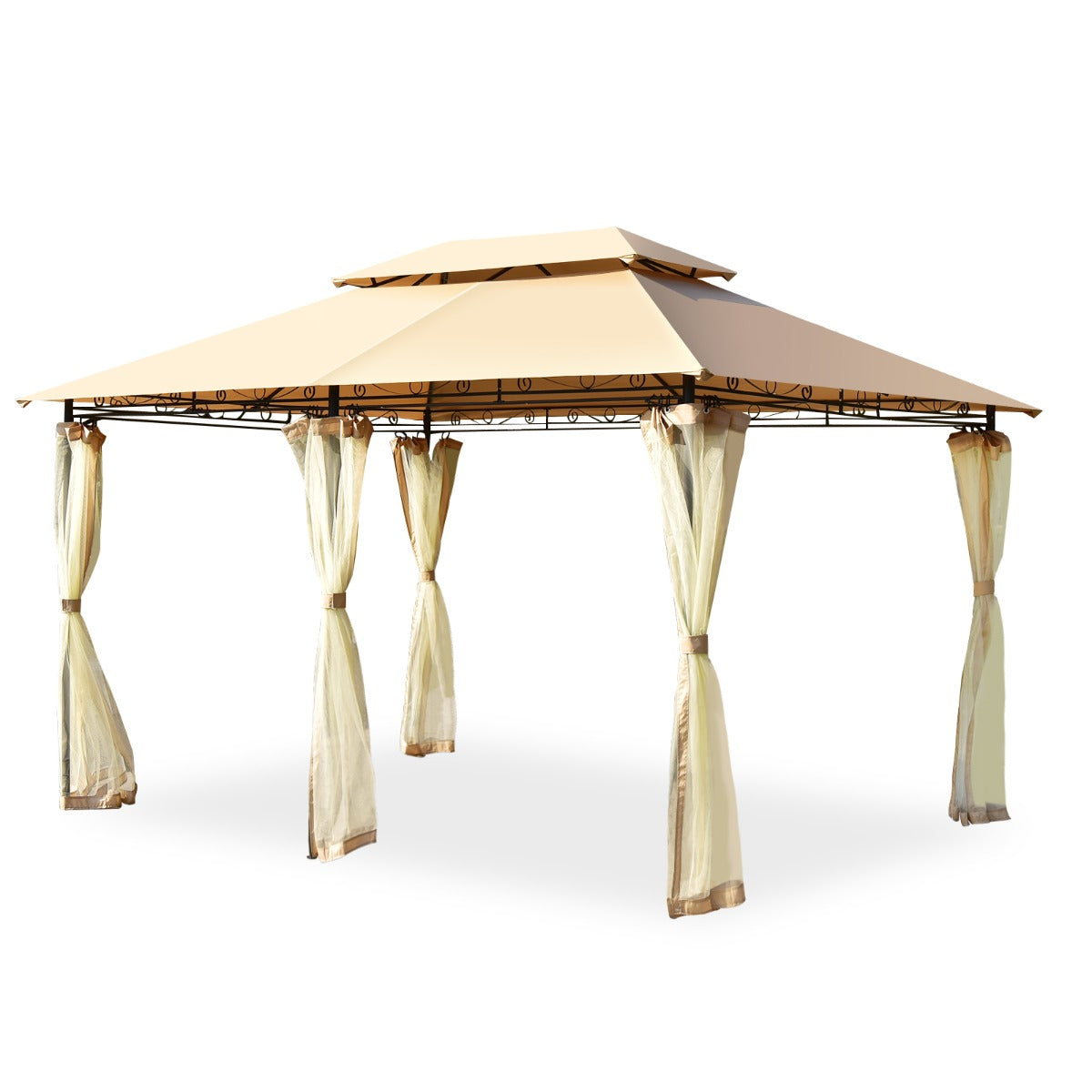 LIVSK Terraspaviljoen met Verwijderbare Gaaszijwanden - Stalen Frame - Duurzaam Polyester - Voor Bruiloften en Barbecues - Bruin