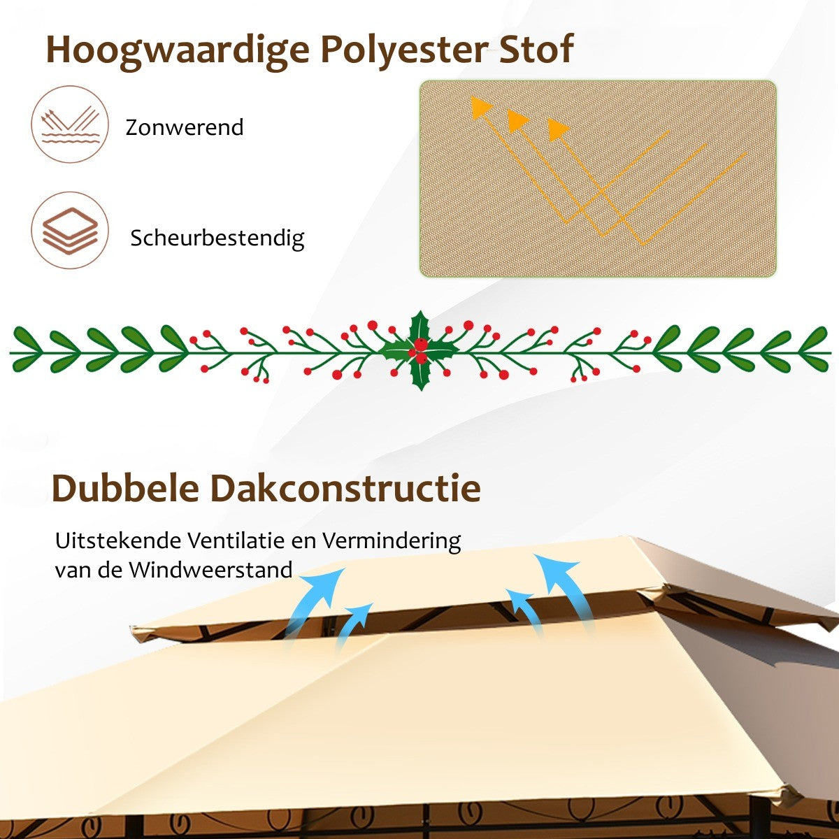 LIVSK Terraspaviljoen met Verwijderbare Gaaszijwanden - Stalen Frame - Duurzaam Polyester - Voor Bruiloften en Barbecues - Bruin