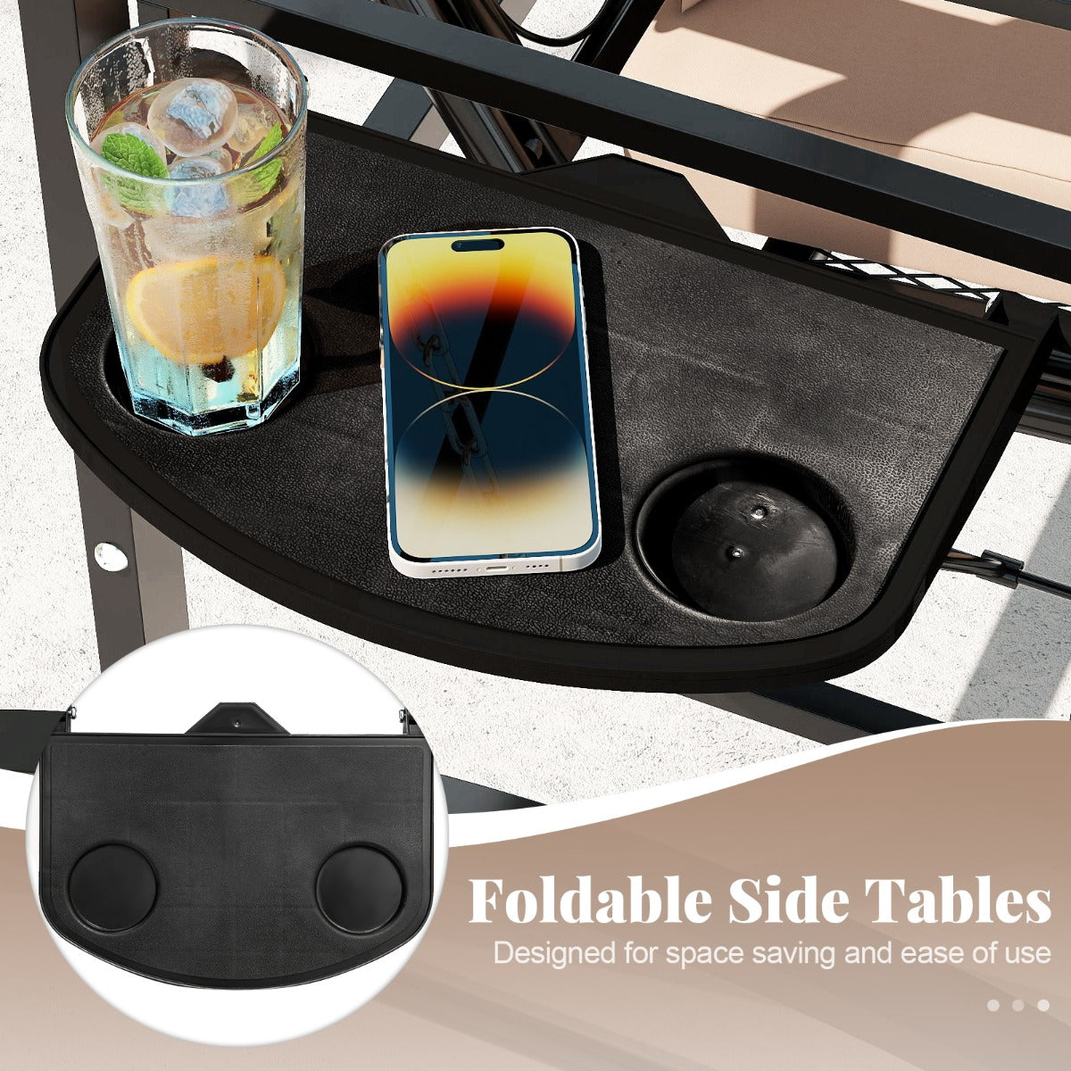 LIVSK Terras Schommel met Frame - In hoogte verstelbaar - Robuuste metalen structuur tot 160 kg - Zachte afneembare kussens -