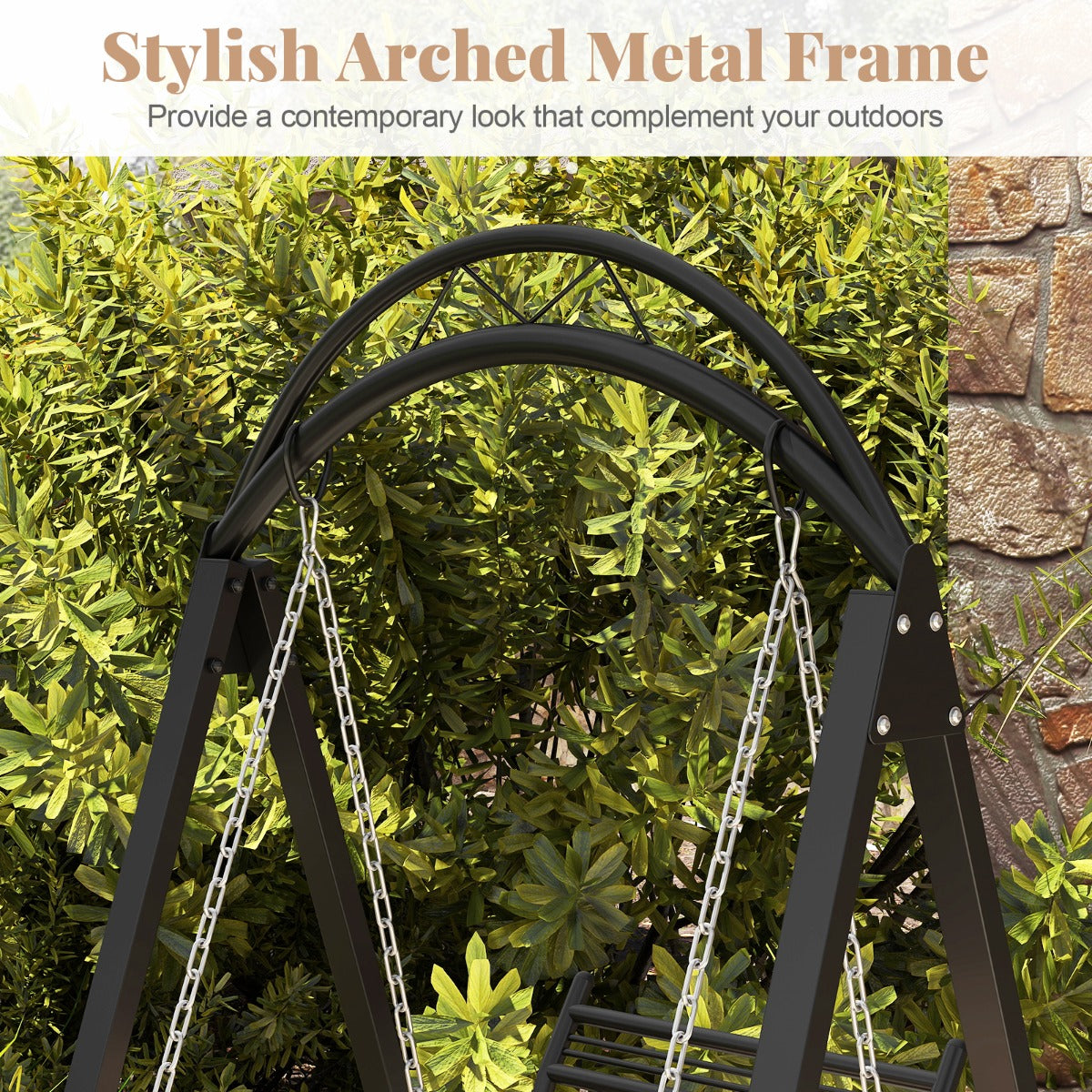 LIVSK Terrassenschommel met Zijtafels - Verstelbare Hoogte - Zachte Afneembare Kussens - Draagkracht tot 160 kg - Beige