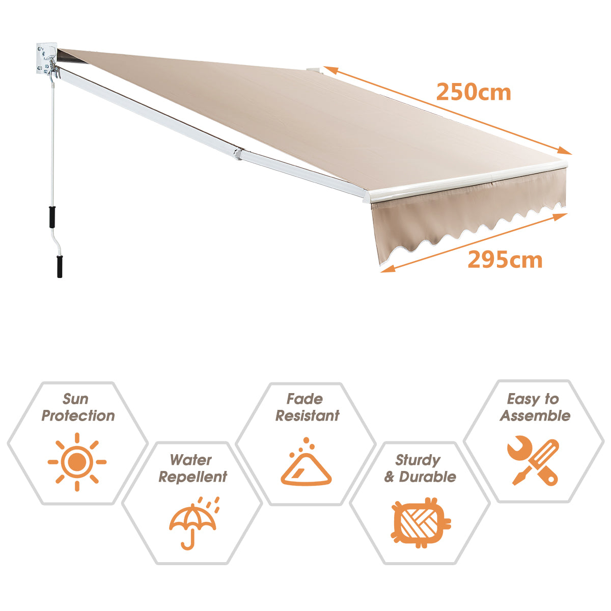 LIVSK Intrekbare Luifel - Waterdicht Polyester - Verstelbare Hoek 40°-100° - Eenvoudige Installatie - 245 x 200 cm - Beige