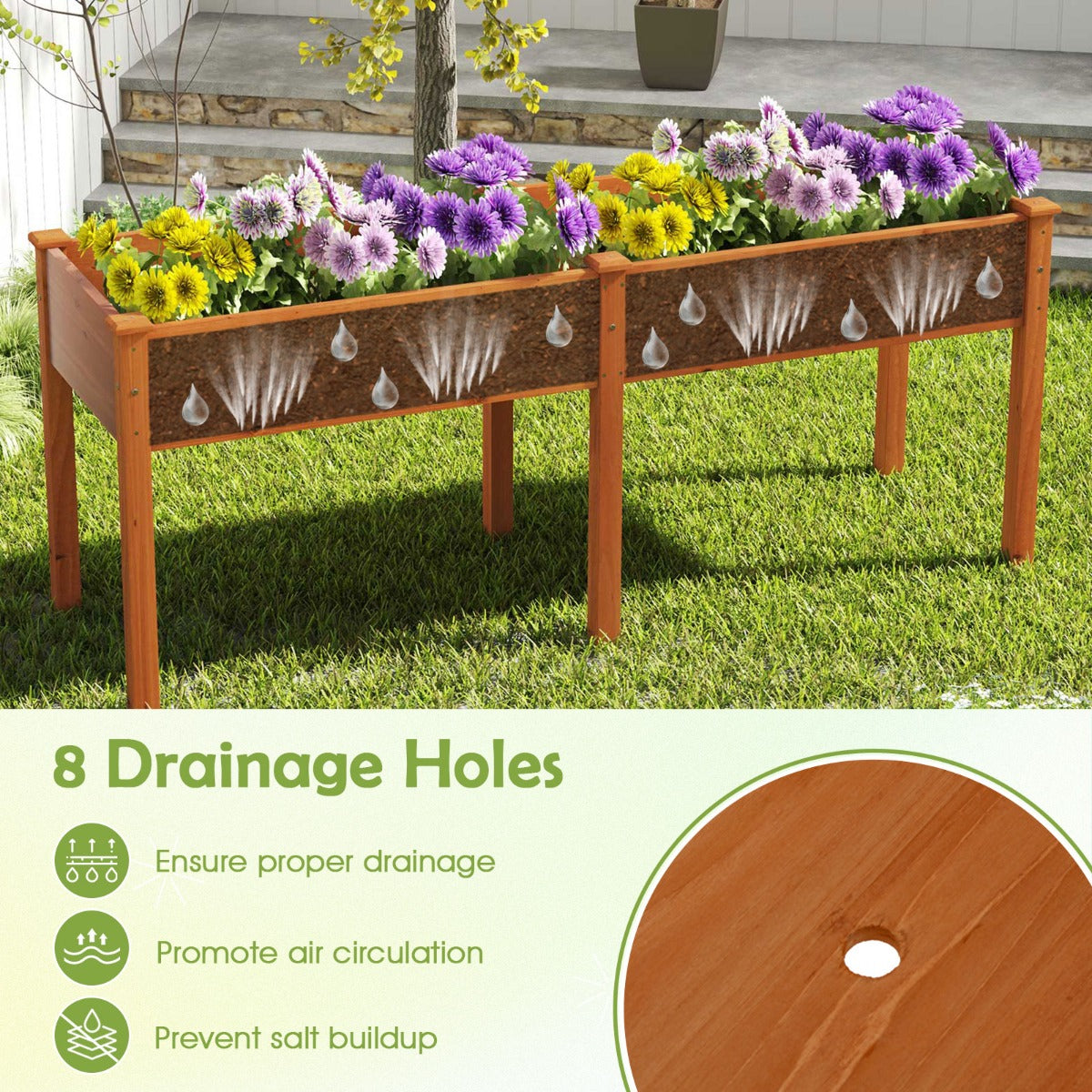 LIVSK Verhoogde Plantenbak - Houten Tuinbed met Scheidingswand - Ergonomische Hoogte - 185 x 58 x 77 cm - Geel
