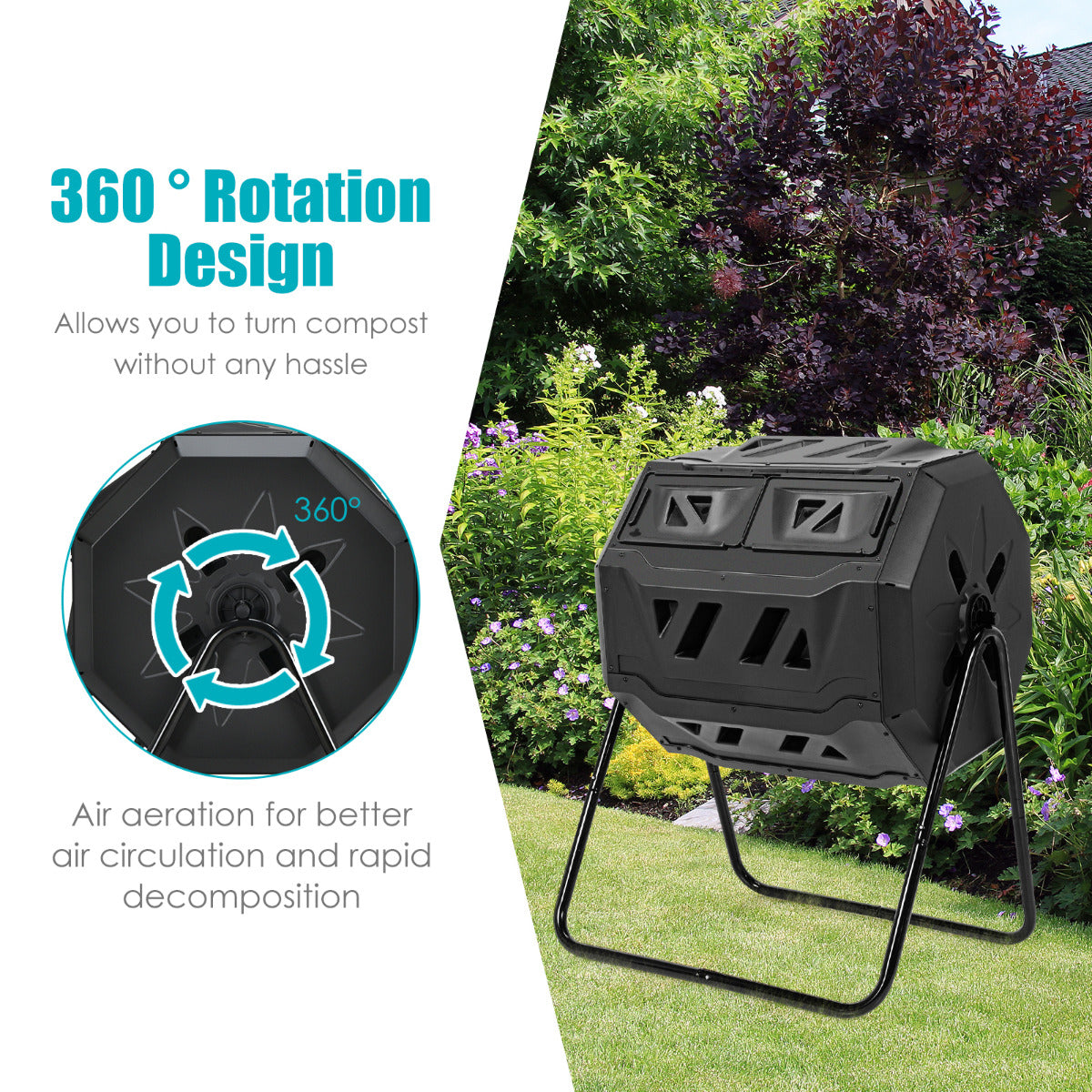 Livsk costway buiten zwenkbare compostbak 40 gallon tuin roterende composteren apparaat draagbare compostbak voor tuinen en binnenplaatsen