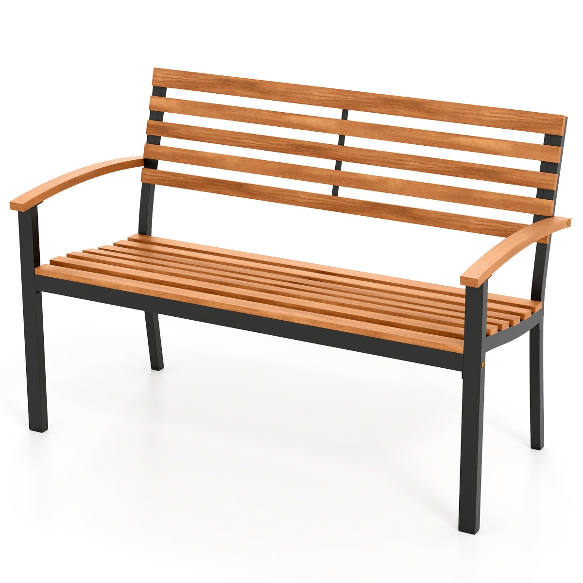 Livsk costway buitenbank acaciahouten tuinbank met rugleuning armleuningen en robuust metalen frame