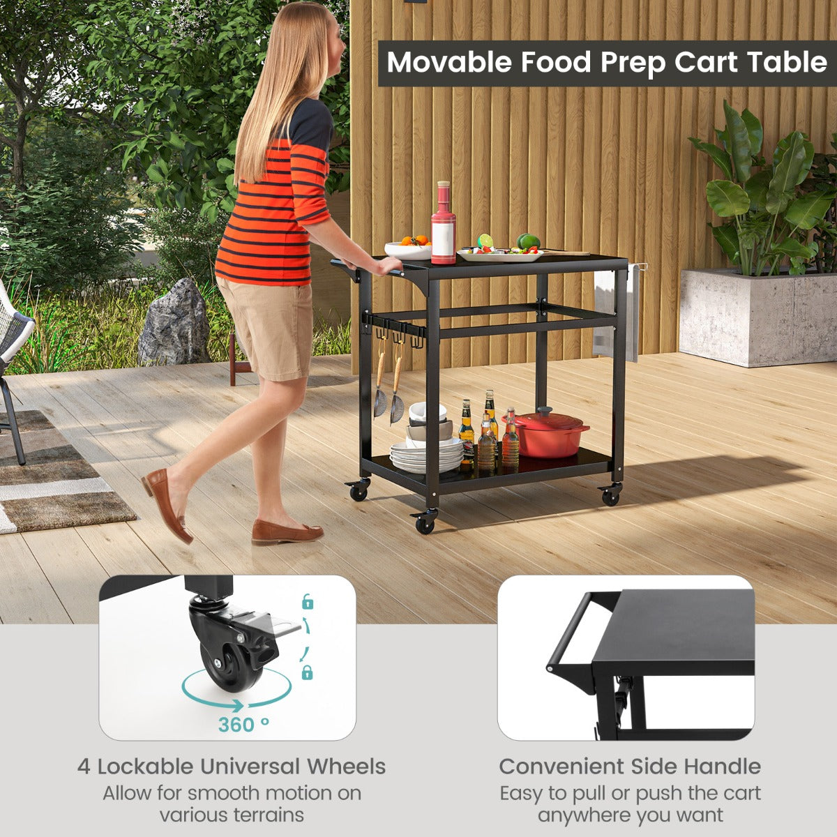 LIVSK Mobiele Grilltrolley - Stevig Metaal - Veelzijdig Voor Binnen en Buiten - 50 kg Draagvermogen - Met Handgreep en Wielen -